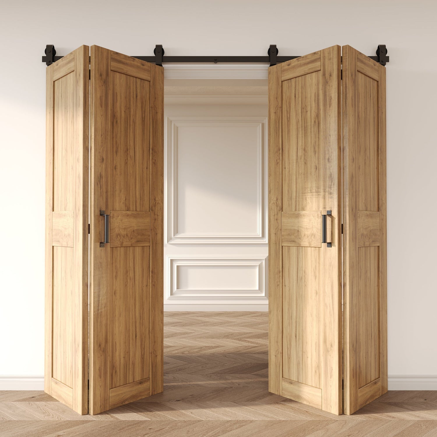 Modern bifold closet doors with sliding barn door style