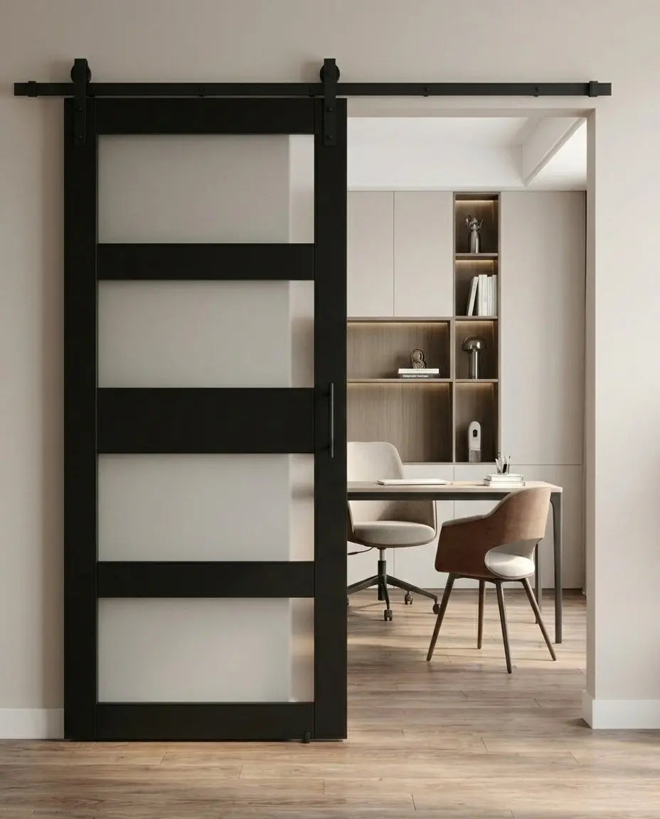 Homacer Modern 4 Lite Frosted Glass Barn Door for Home Ofiice
