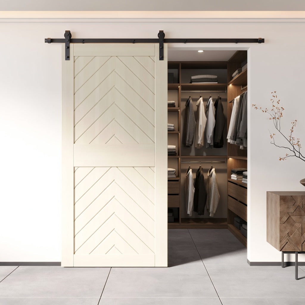 80-inch Fishbone barn door in a modern interior