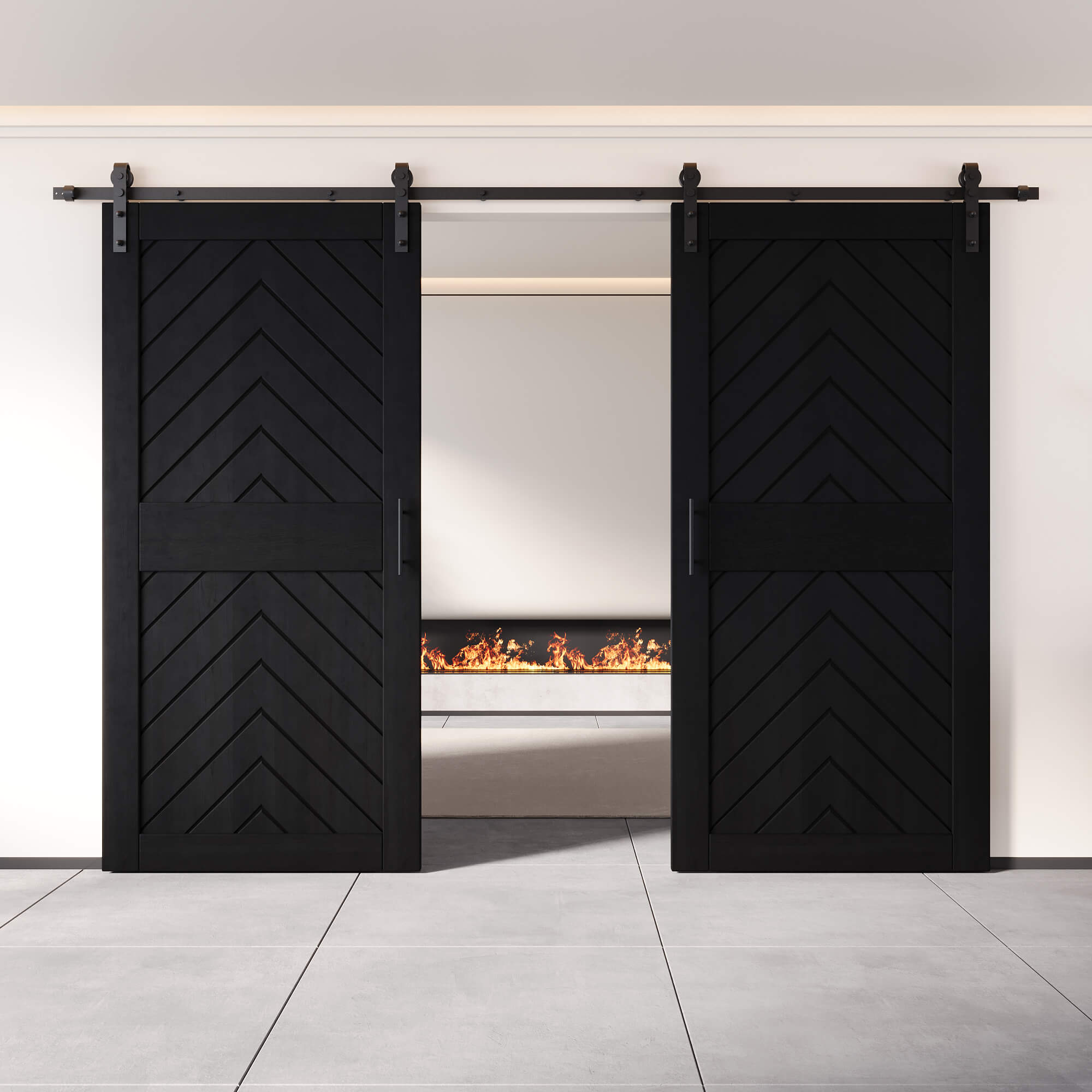 80in modern fishbone design sliding barn door with hardware kit in lifestyle_homacer