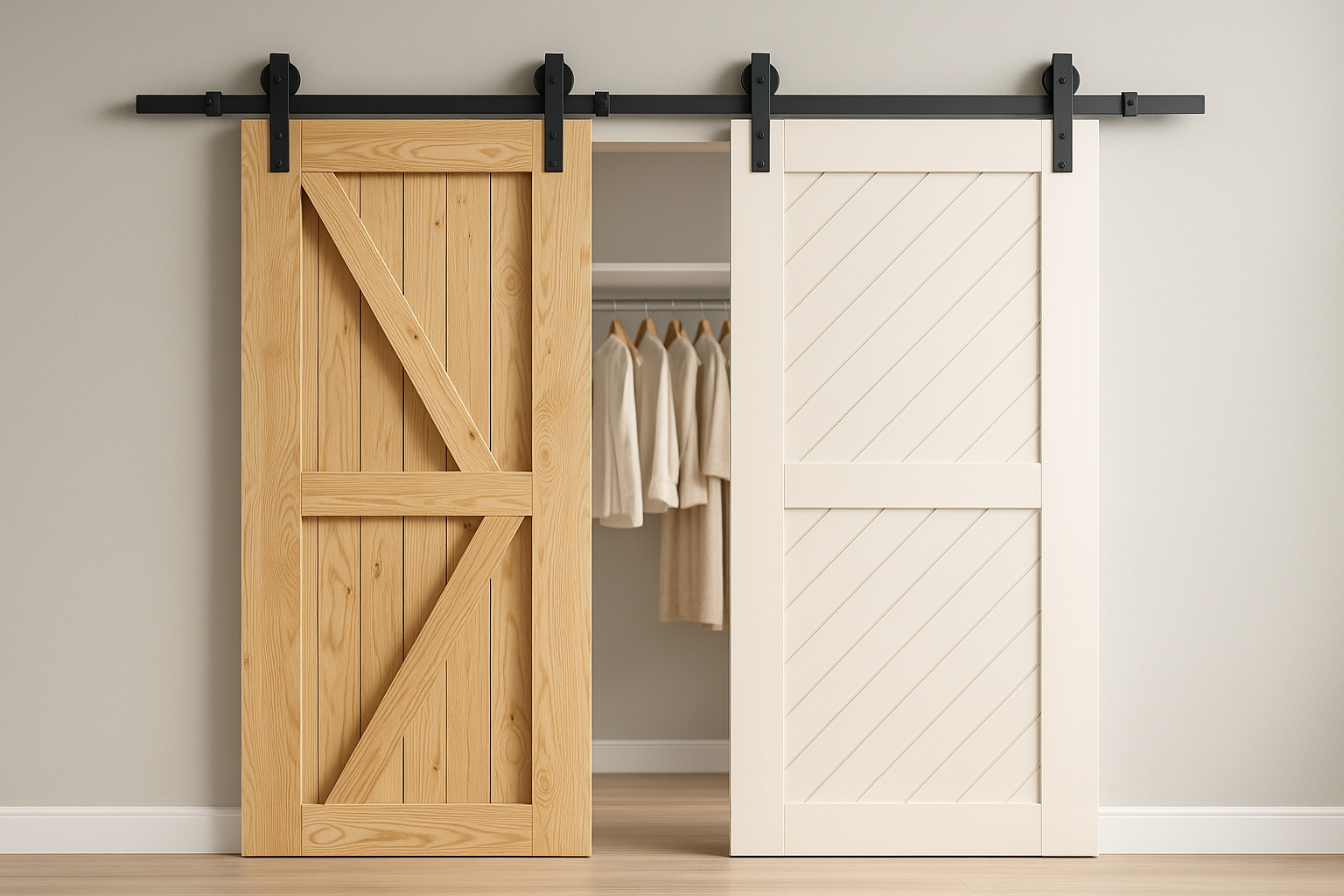 Homacer closet sliding barn door hardware with classic and modern barn door styles