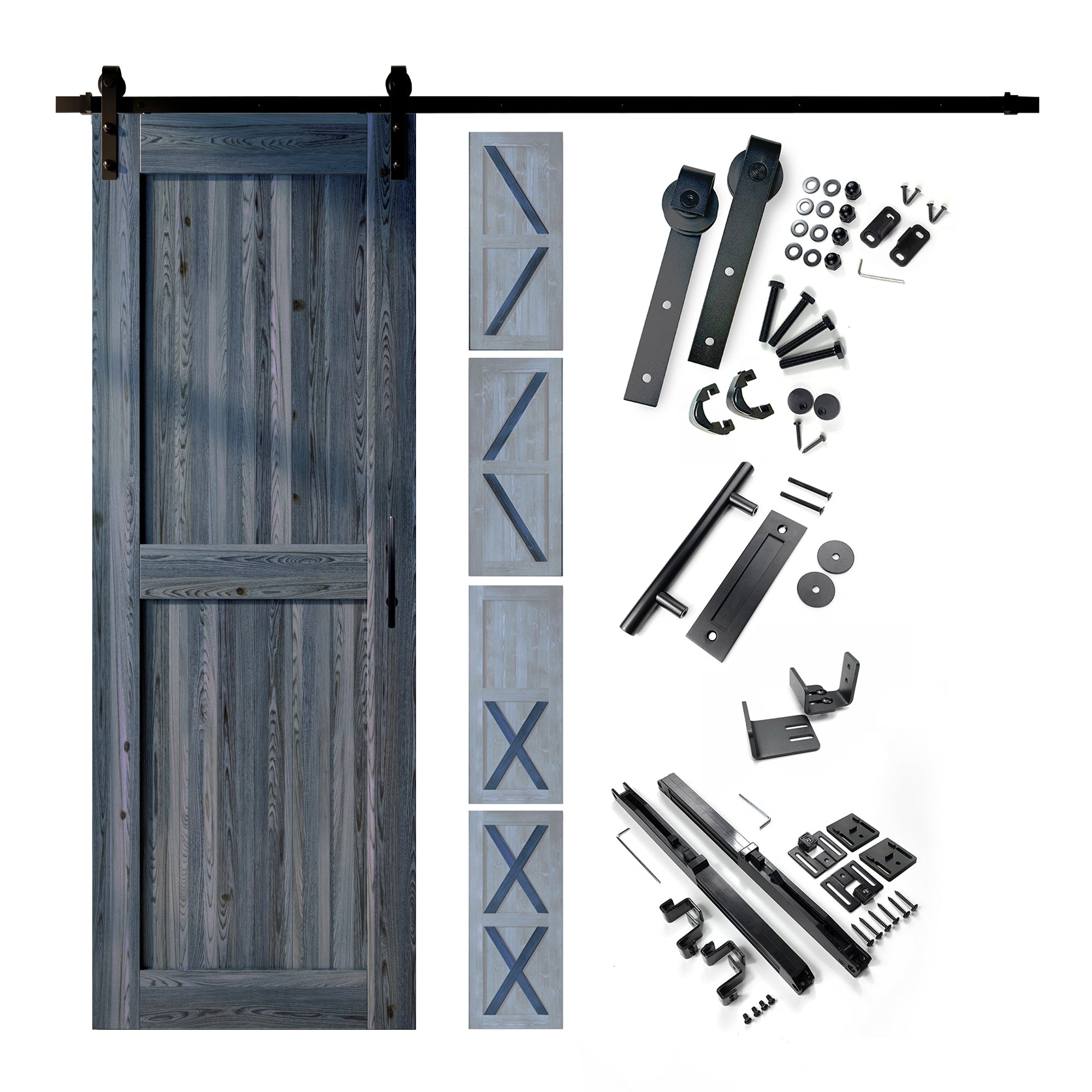 96" Height Finished & Unassembled Single Barn Door with Non-Bypass Installation Hardware Kit (5-in-1 Design)