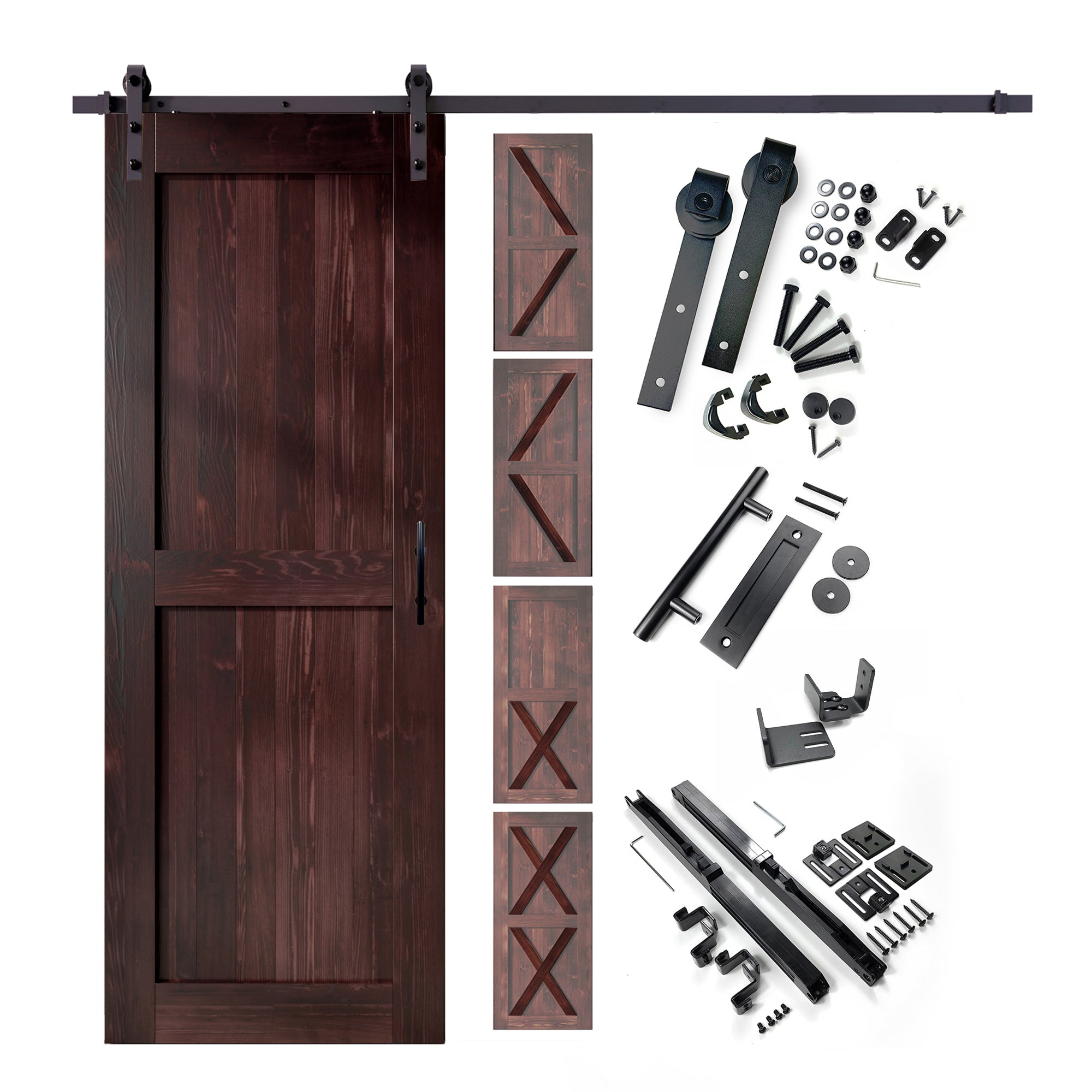 red finished barn door with 5-in-1 hardware