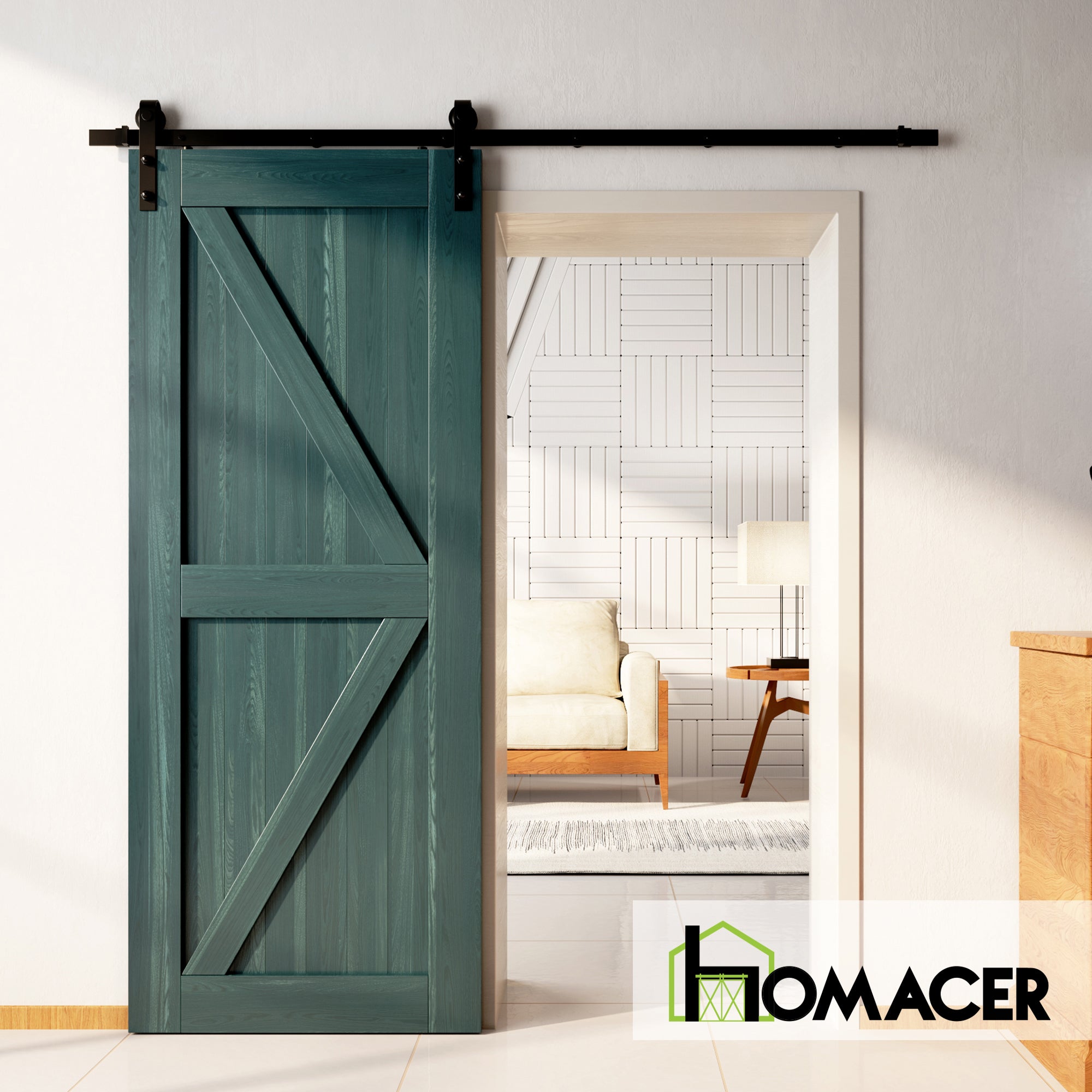 royal pine color handmade barn door with black barn door hardware