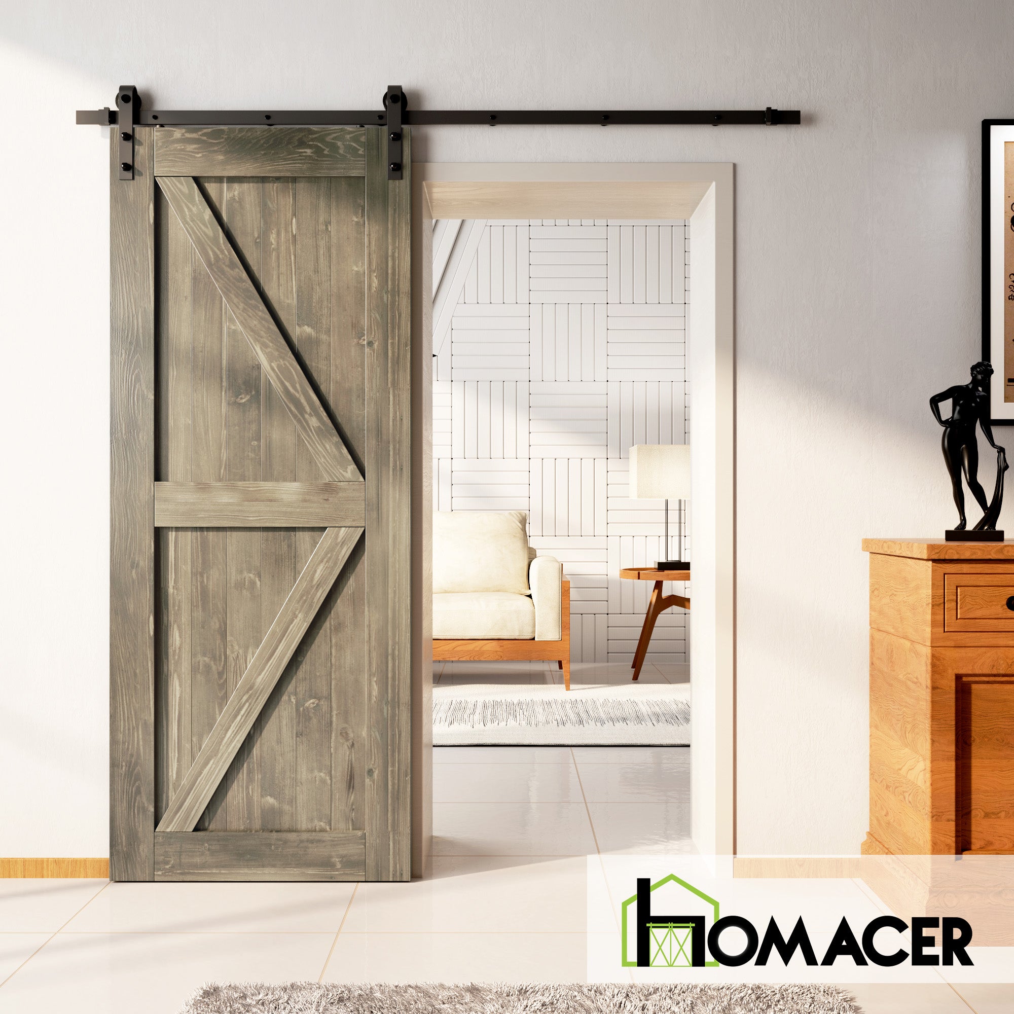 homacer classic gray single track sliding closet door