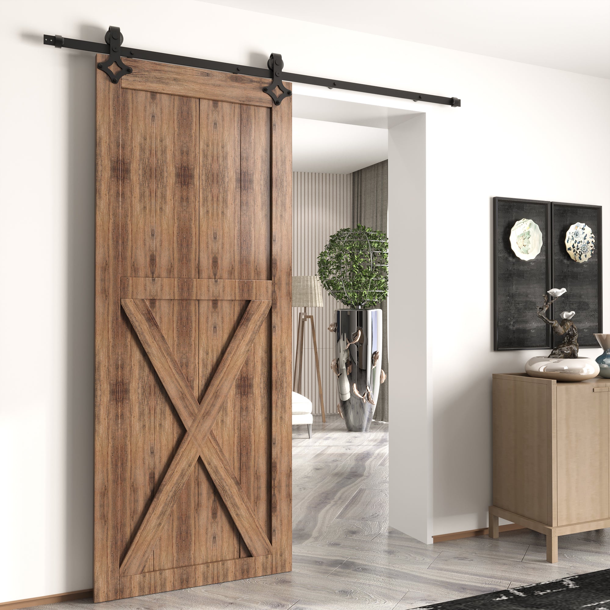 Non-Bypass Sliding Barn Door Hardware Kit - Diamond Design Roller