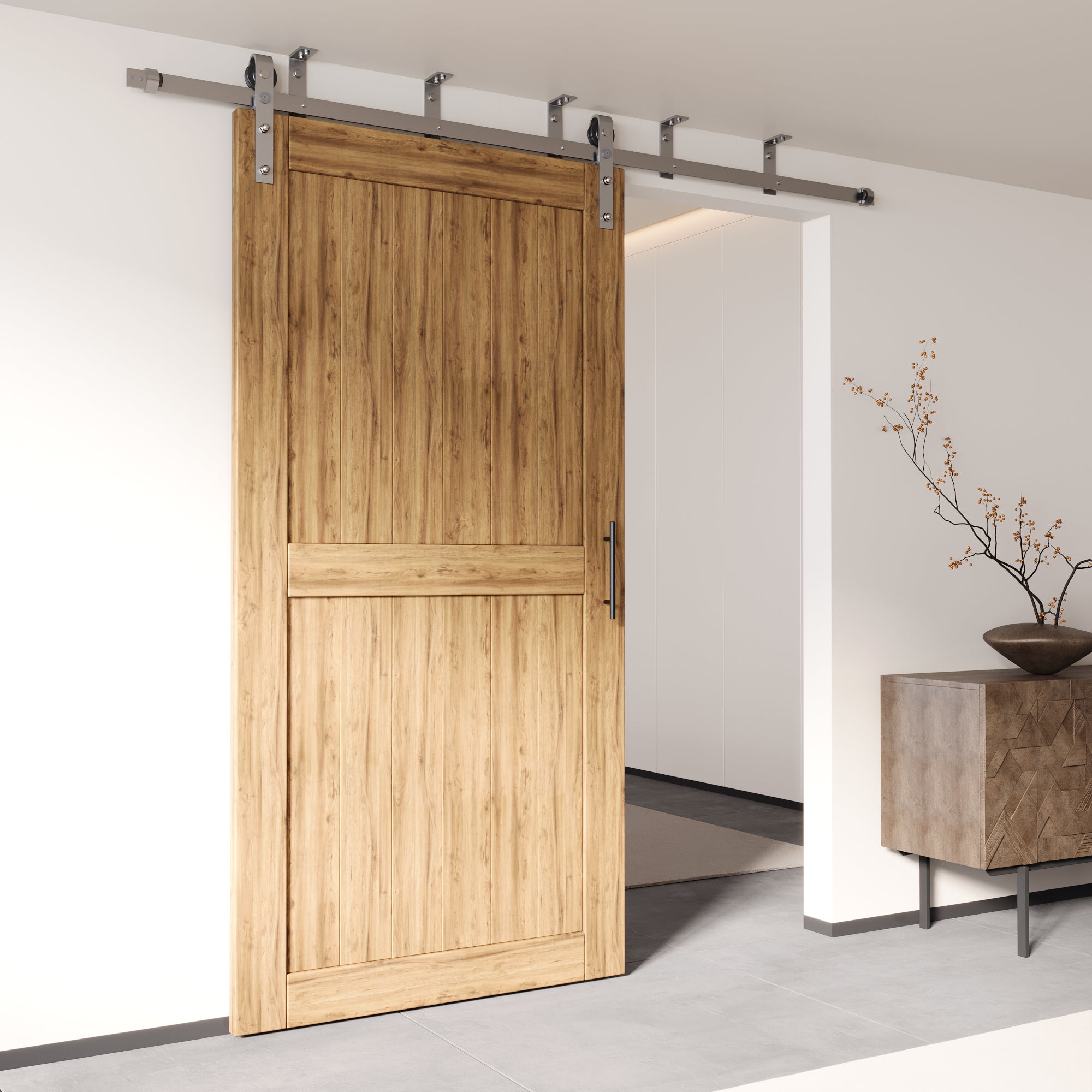 Homacer Brushed Nickel Ceiling Mount Non-Bypass Sliding Barn Door Hardware Kit, for One/Single Door