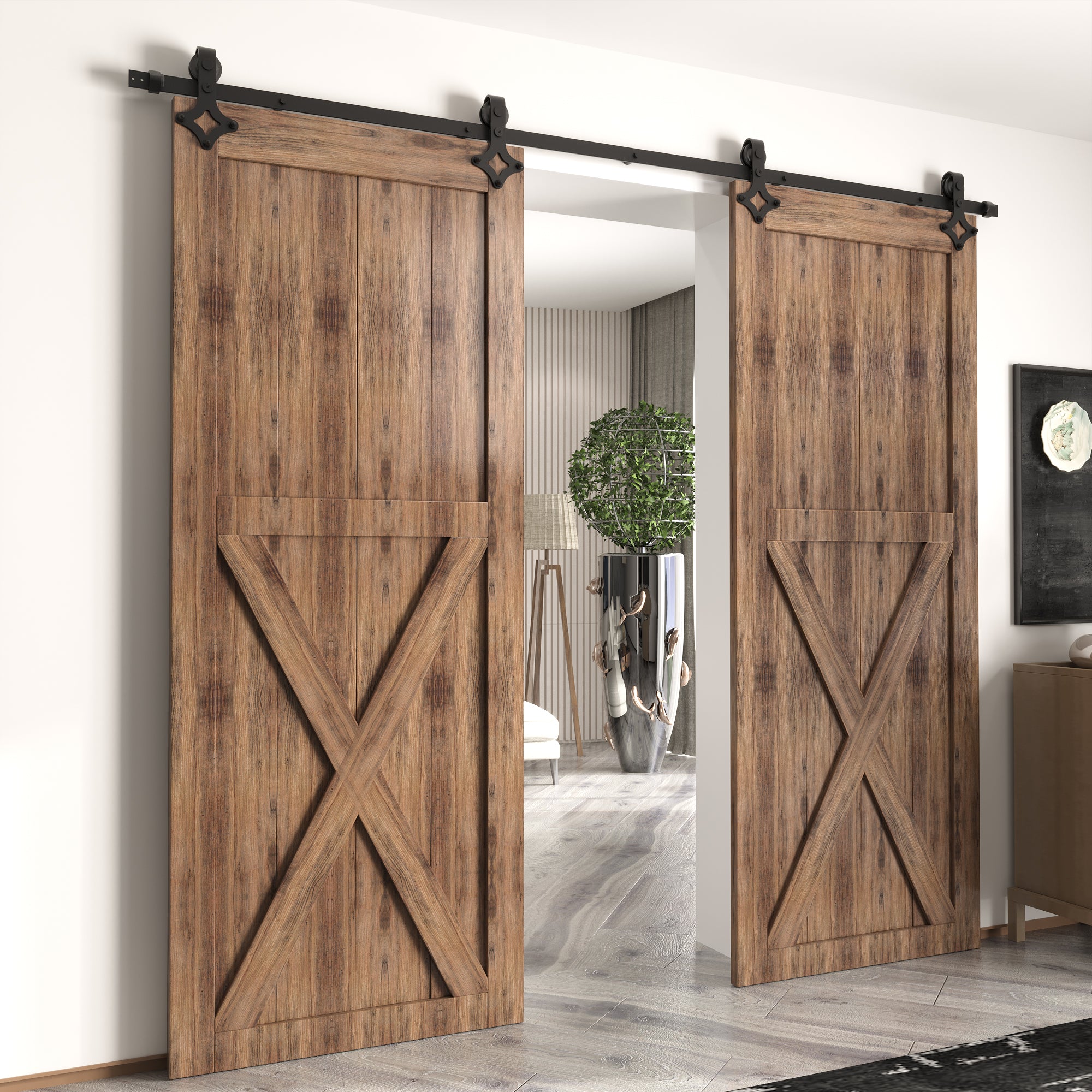 Non-Bypass Sliding Barn Door Hardware Kit - Diamond Design Roller