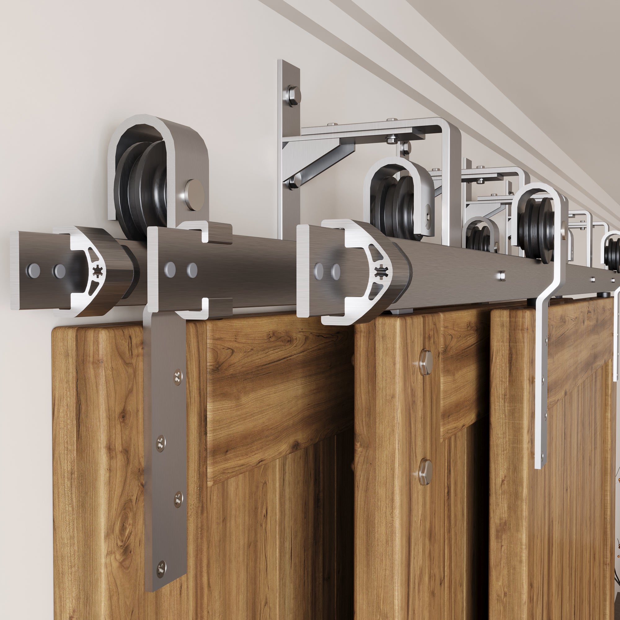 side view of brushed nickel finish triple track bypass