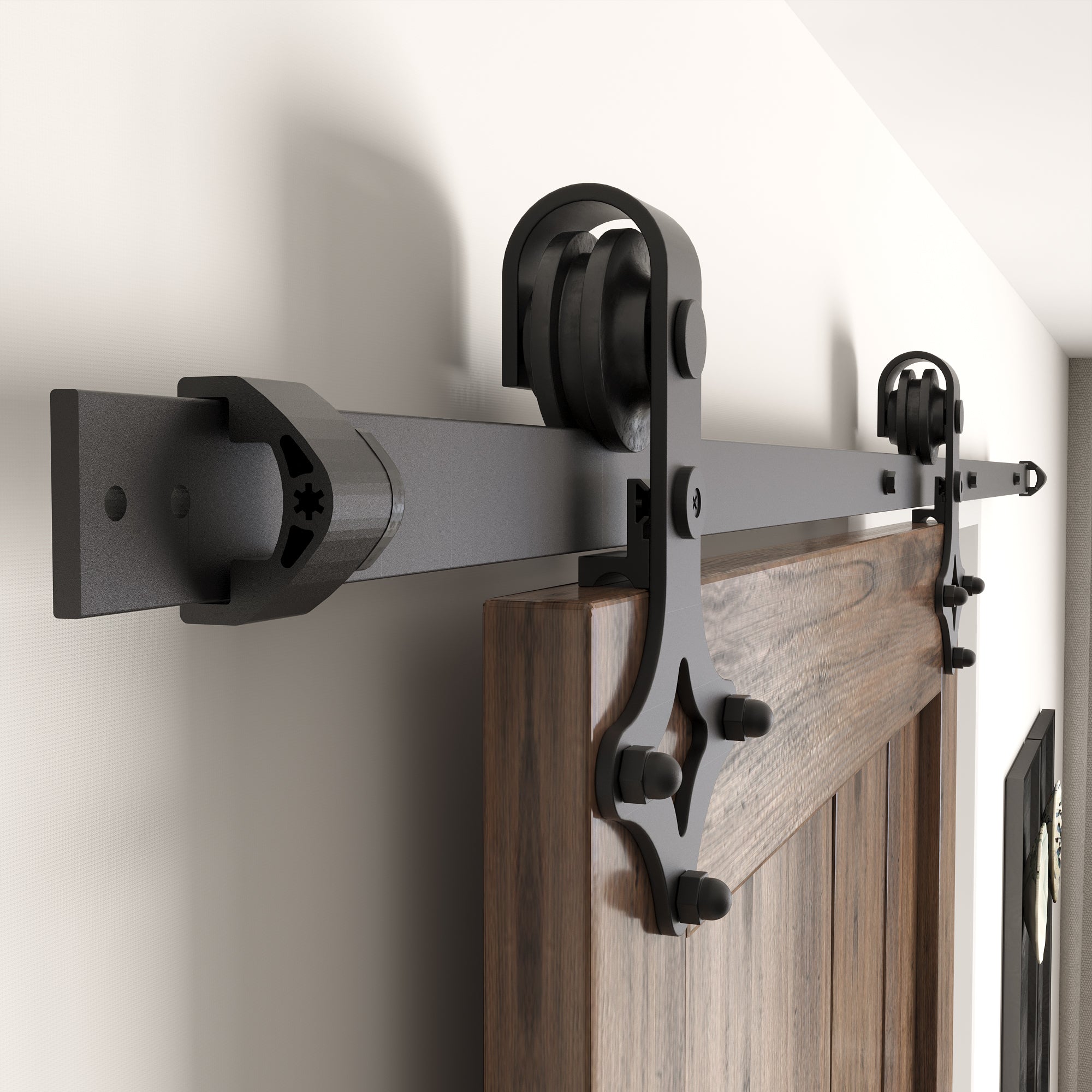 Non-Bypass Sliding Barn Door Hardware Kit - Diamond Design Roller