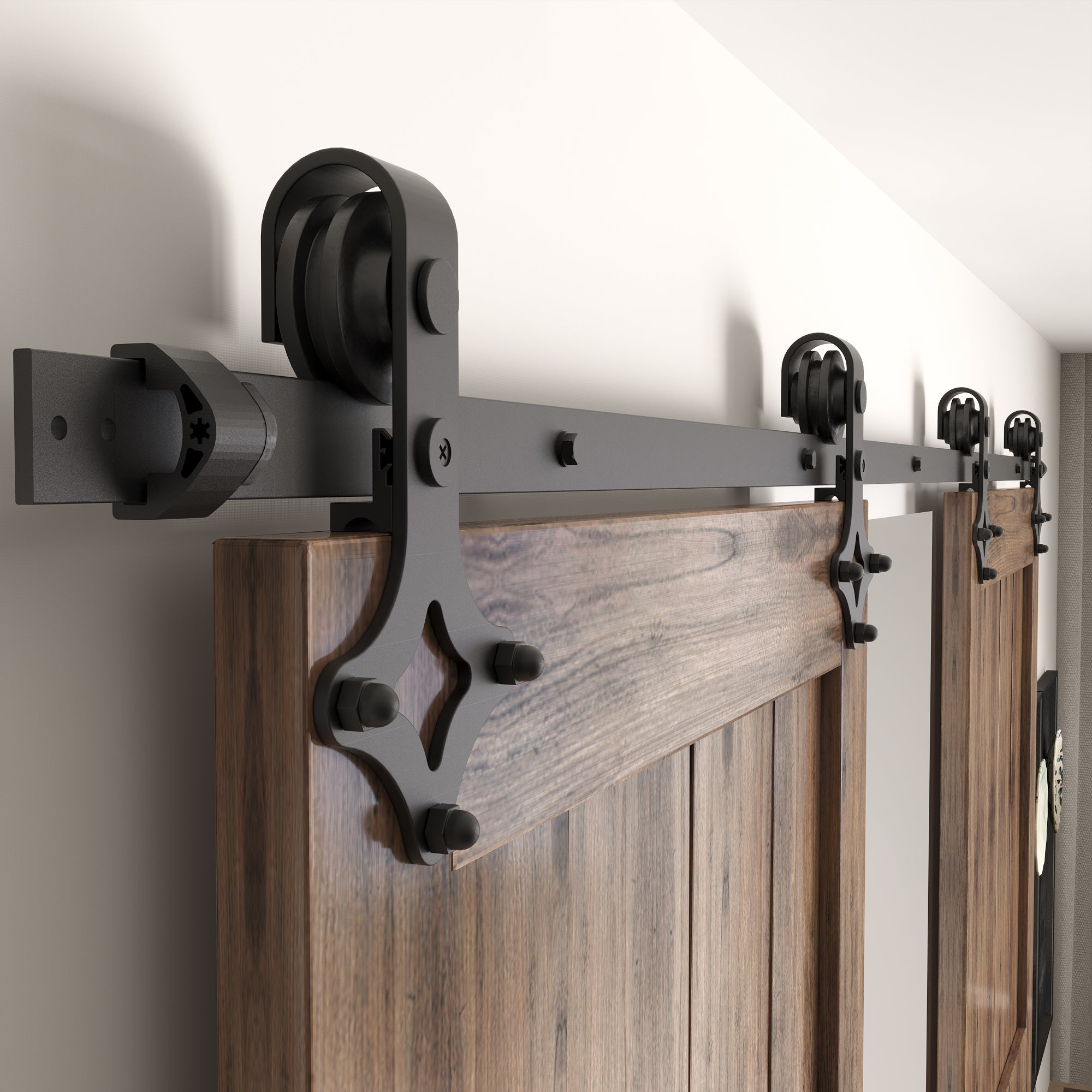 Non-Bypass Sliding Barn Door Hardware Kit - Diamond Design Roller