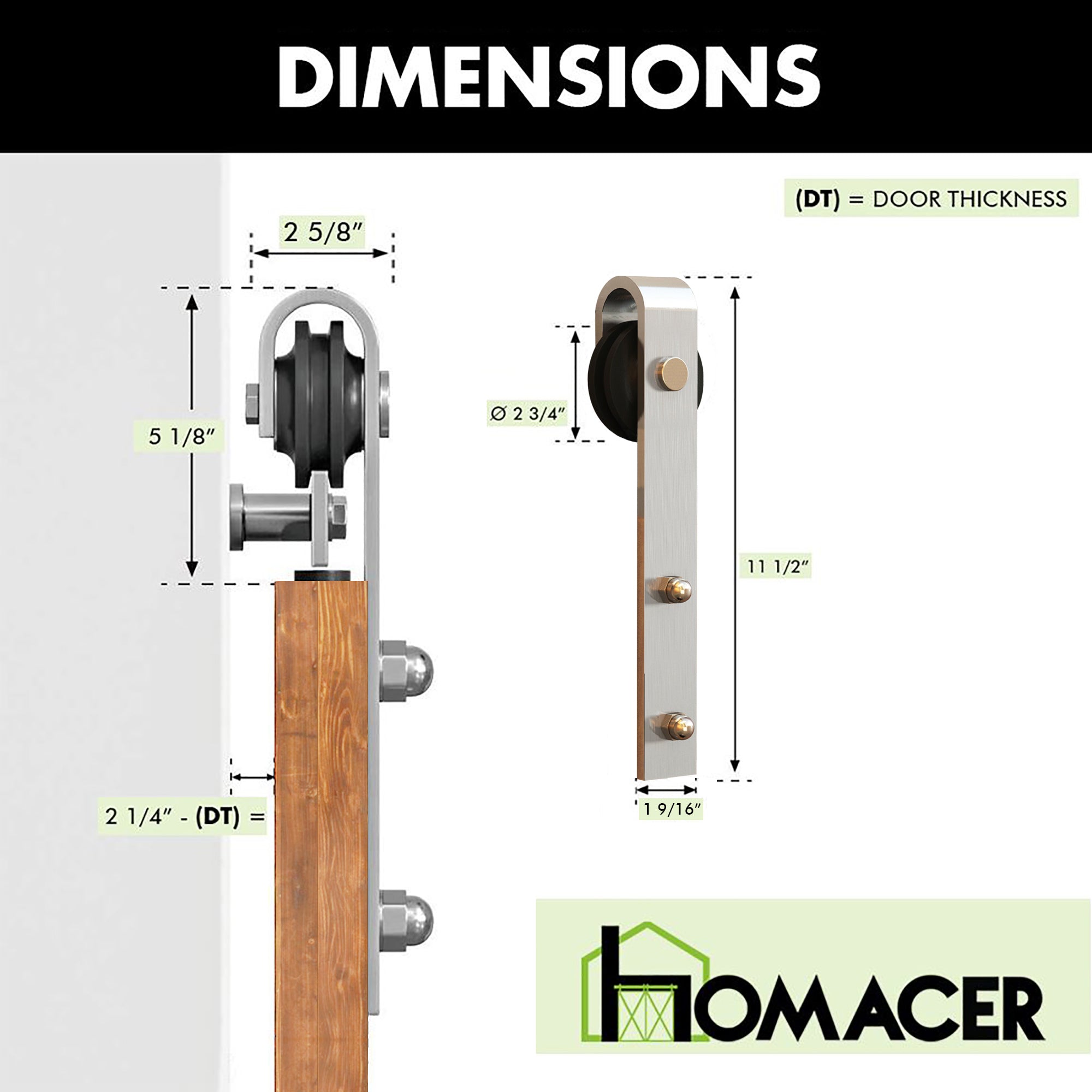 homacer sliding door brushed nickel roller sets dimensions
