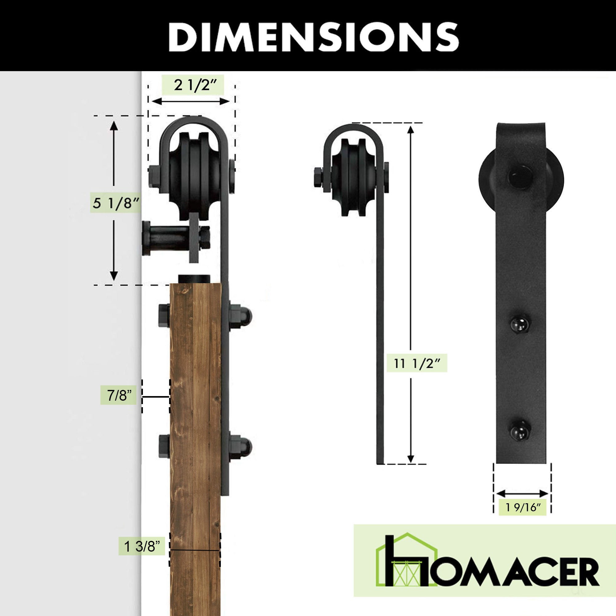 homacer sliding door rustic black roller sets dimensions