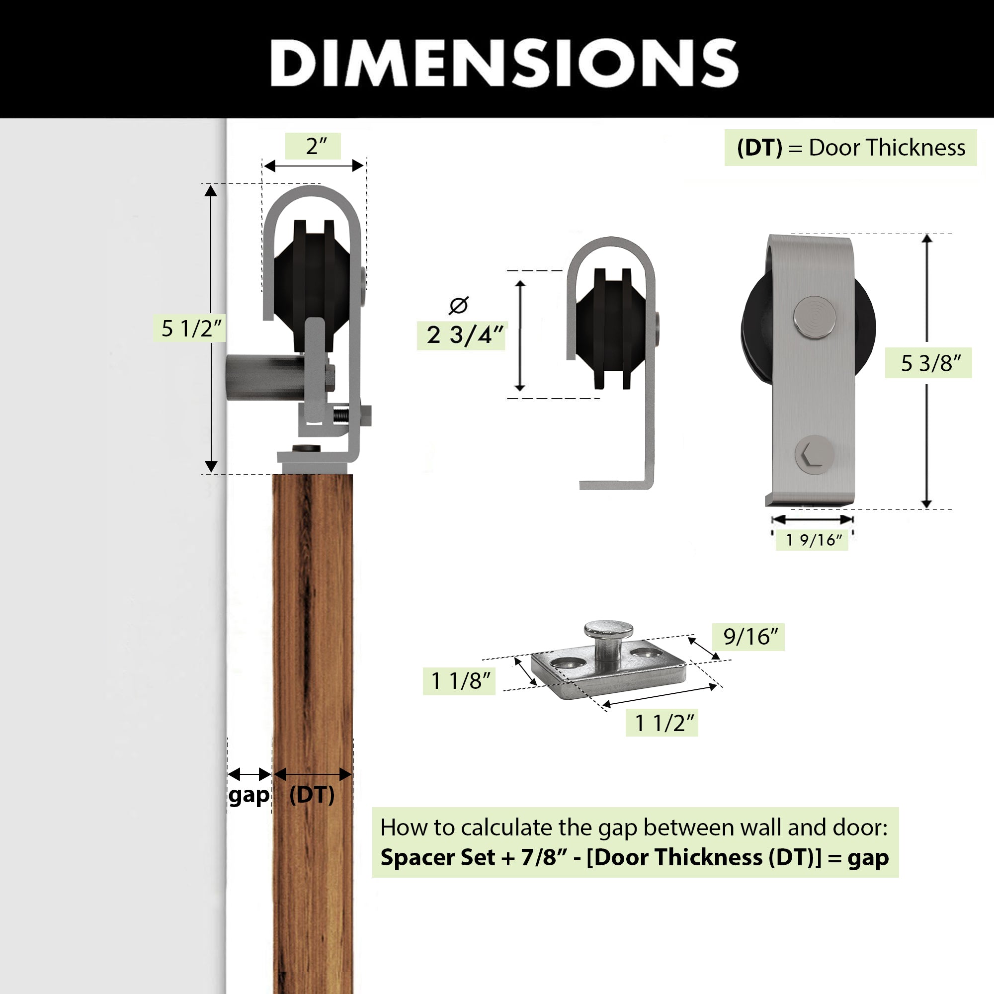 Brushed Nickel Bi-Folding Sliding Barn Door Hardware Top Mount Two Doors Kit - T-Shape Design Roller (Doors Not Included)