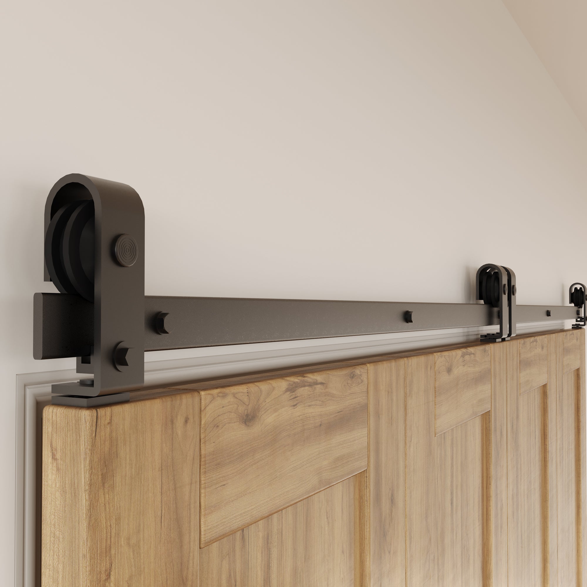 Bi-Folding Sliding Barn Door Hardware Top Mount Four Doors Kit - T-shape Design Roller (Doors Not Included)