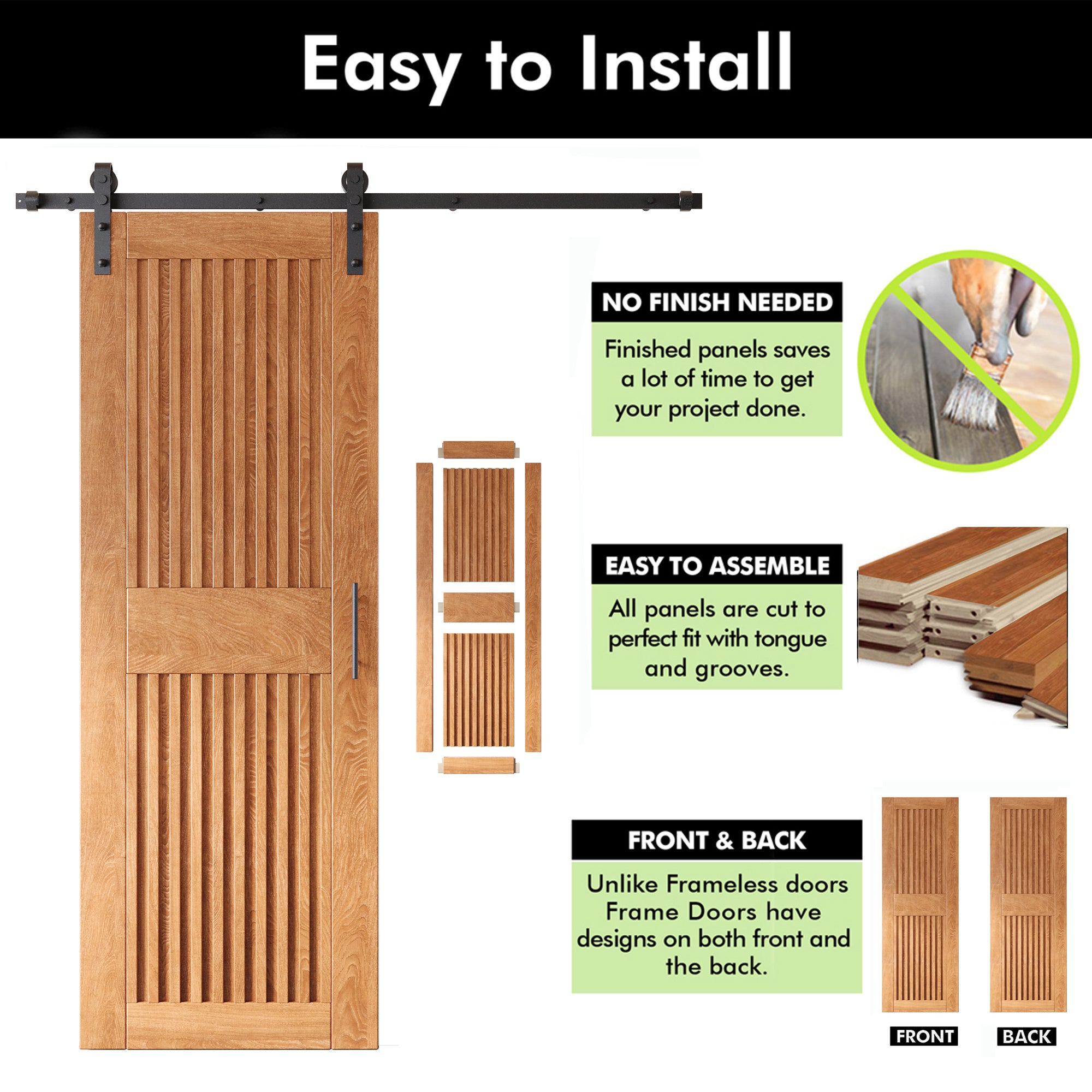 84" Height Early American Vertical Stripe Design Unassembled & Finished Double Pine Wood Barn Door with Non-Bypass Installation Hardware Kit(Interior Use Only)
