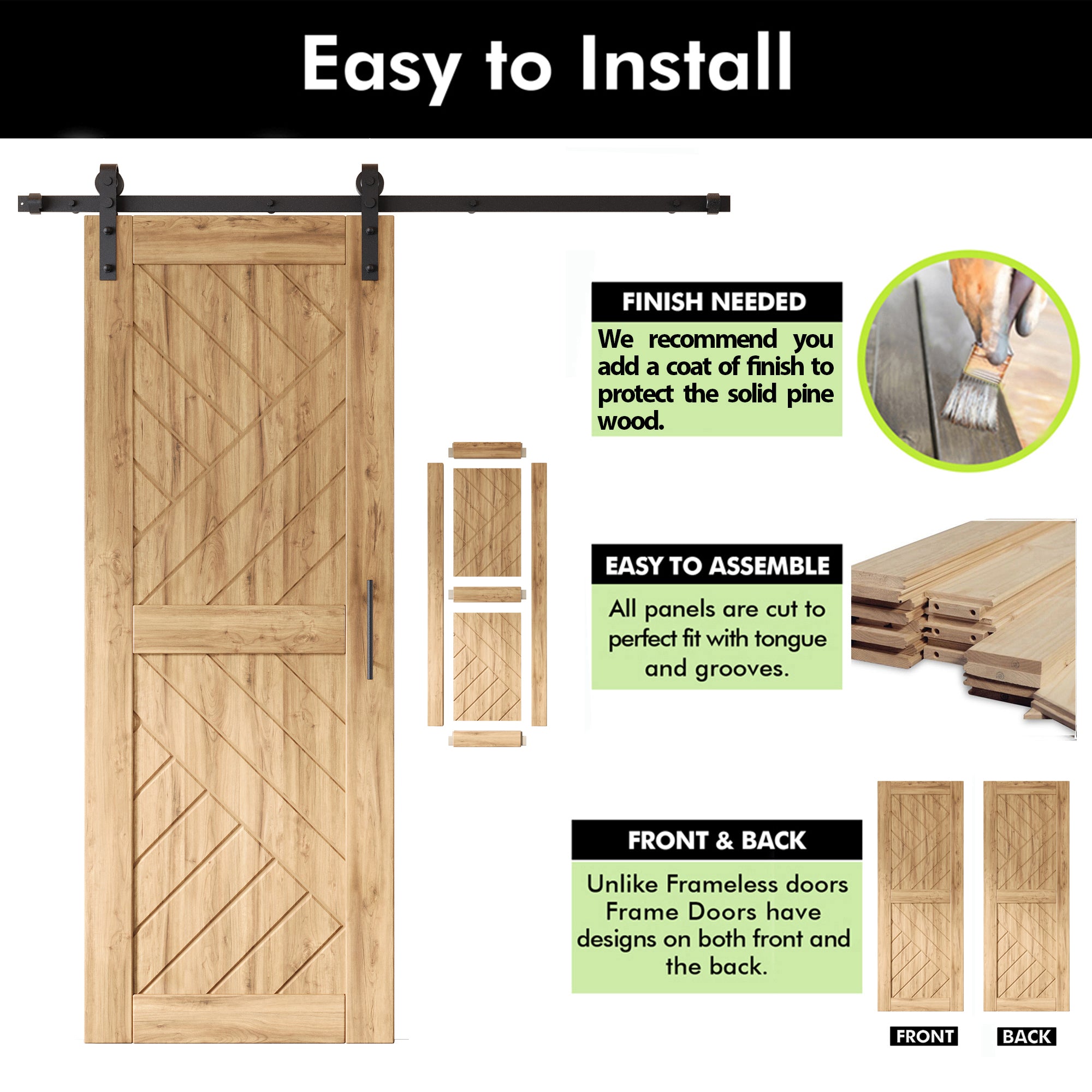 80" Height Geometric Design Unassembled & Unfinished Pine Wood Barn Door (Interior Use Only)