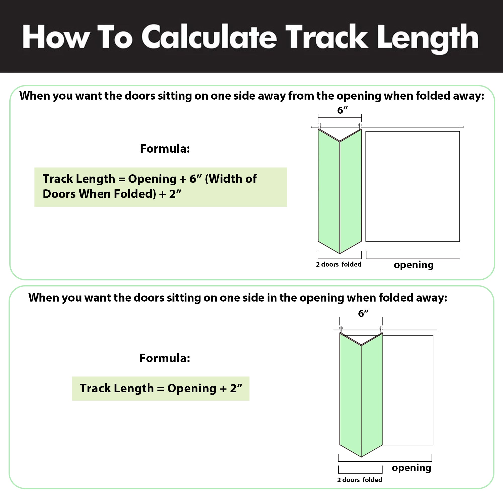 how to calculate bifold barn door hardware track length