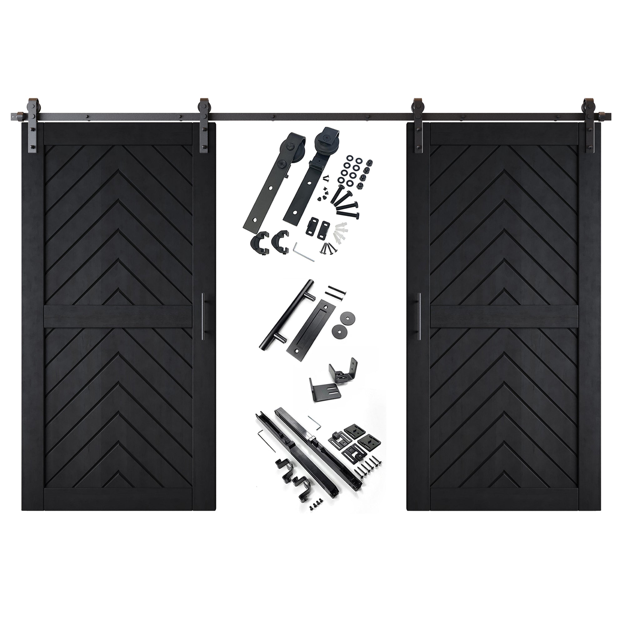 sliding barn door hardware kit with two doors pine wood barn door black