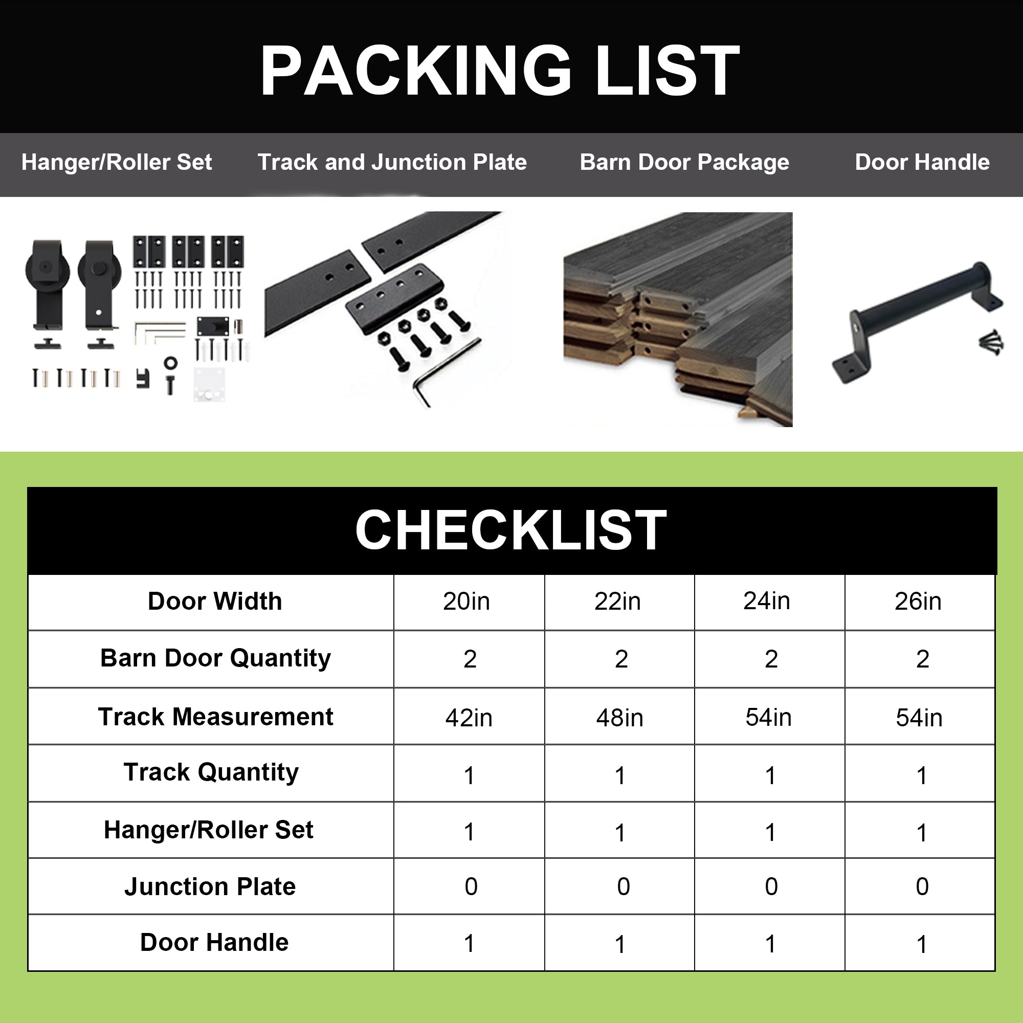 5-in-1 84in Black Finished Barn Door with Bi-Fold Top Mount Hardware Kit - T-shape Roller