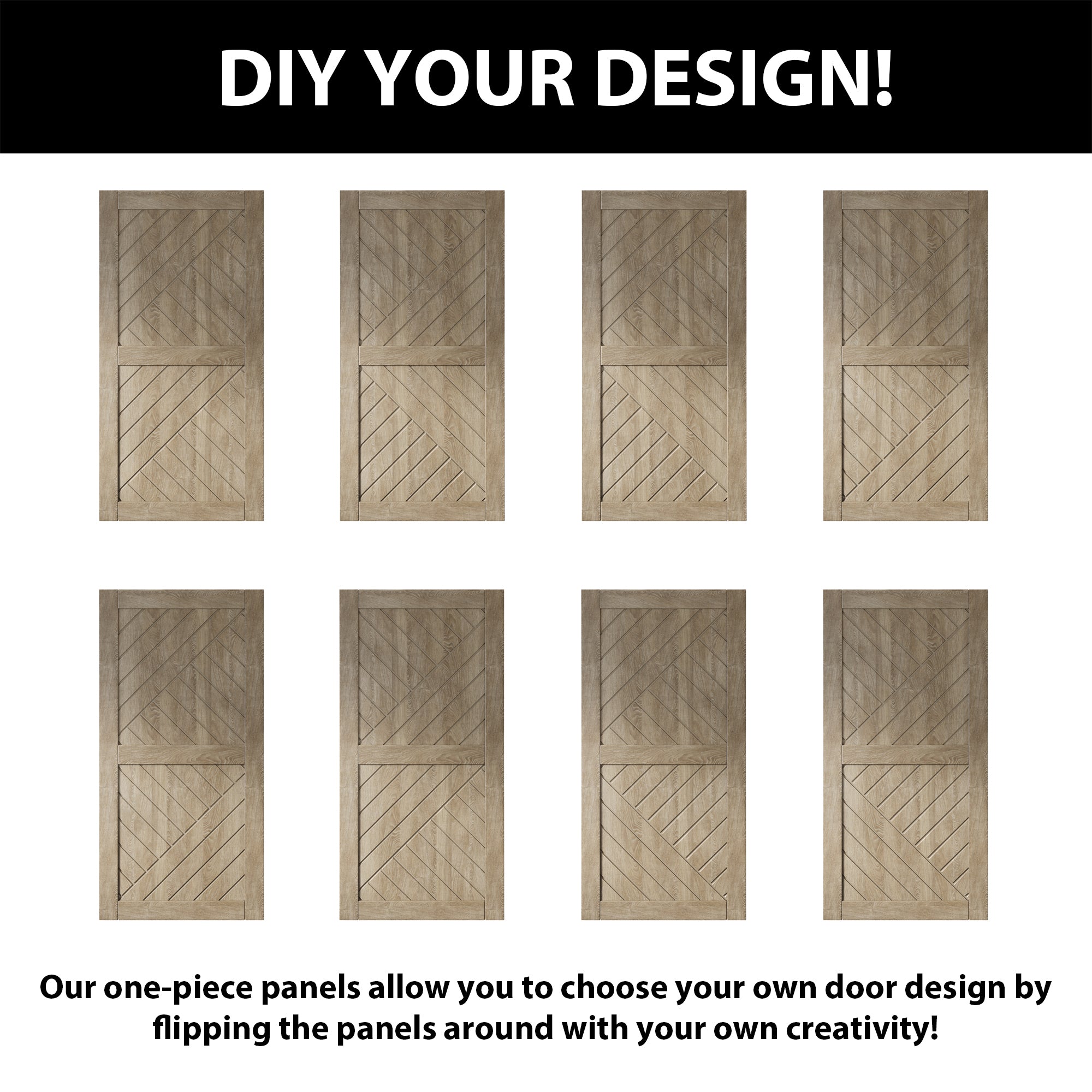 80" Height Classic Gray Geometric Design Unassembled & Finished Pine Wood Barn Door with Non-Bypass Installation Hardware Kit(Interior Use Only)