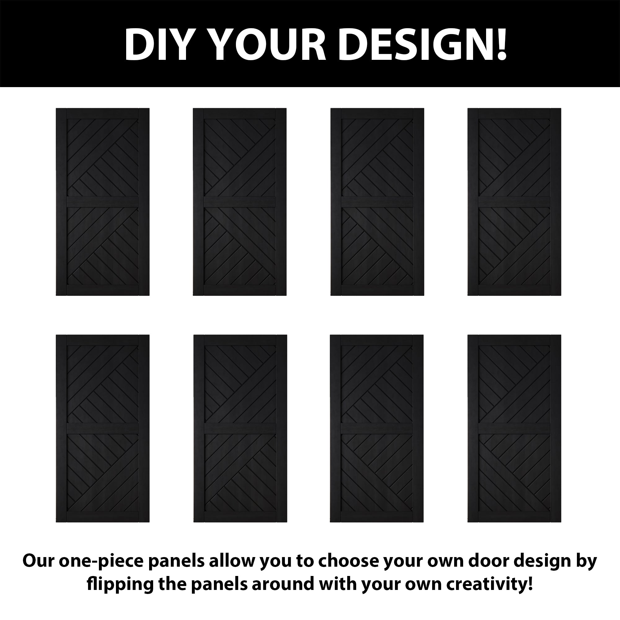 80" Height Black Geometric Design Unassembled & Finished Double Pine Wood Barn Door with Non-Bypass Installation Hardware Kit(Interior Use Only)