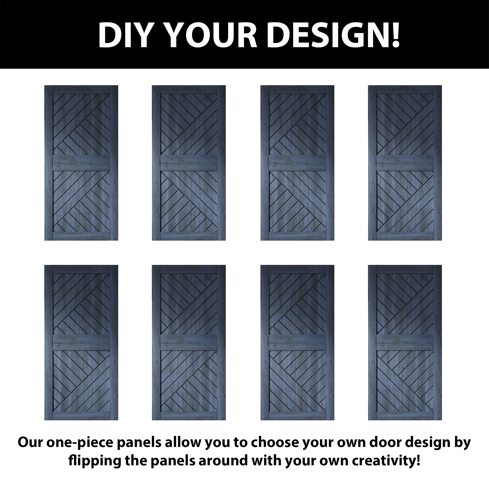 84" Height Navy Geometric Design Unassembled & Finished Double Pine Wood Barn Door with Non-Bypass Installation Hardware Kit(Interior Use Only)