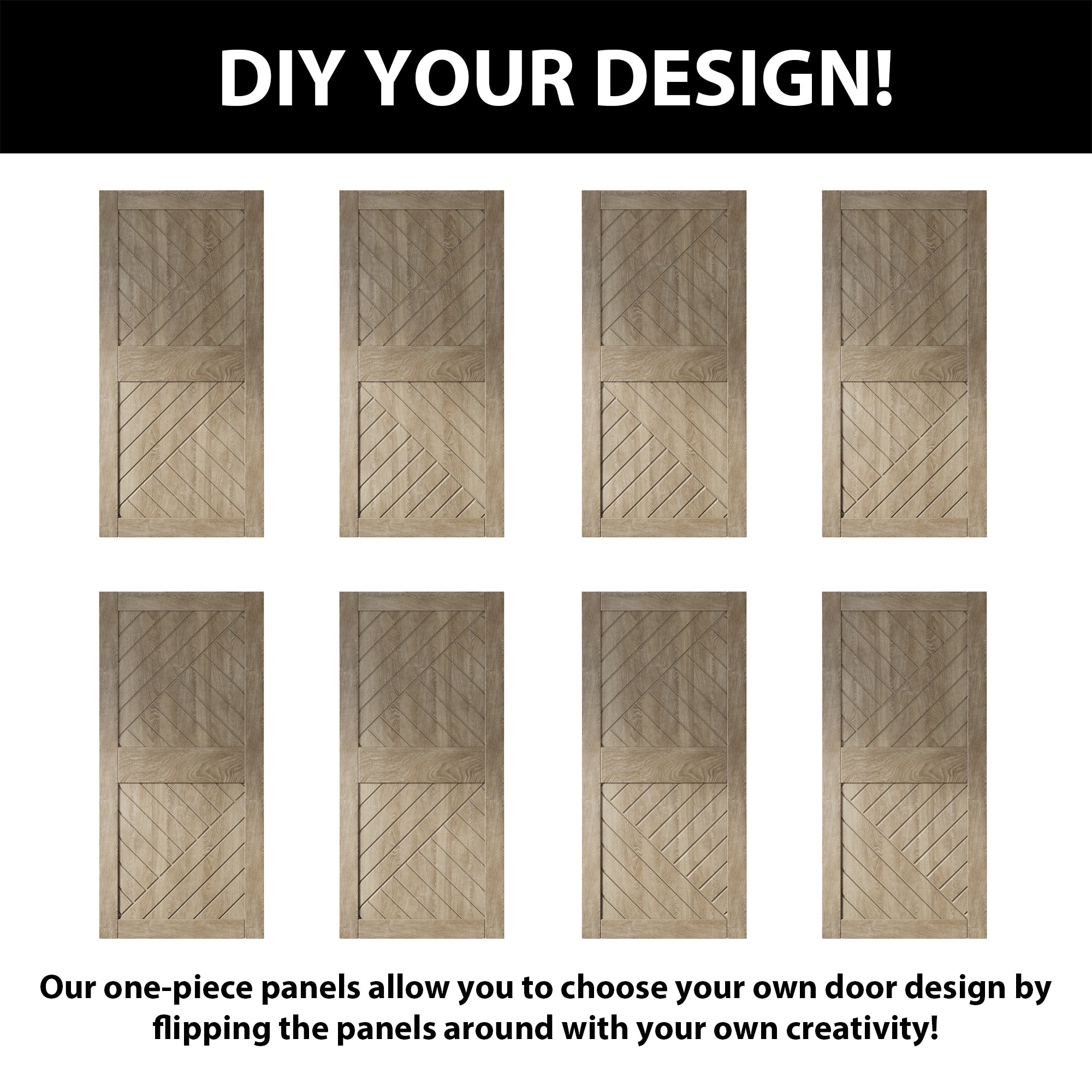 84" Height Classic Gray Geometric Design Unassembled & Finished Double Pine Wood Barn Door with Non-Bypass Installation Hardware Kit(Interior Use Only)