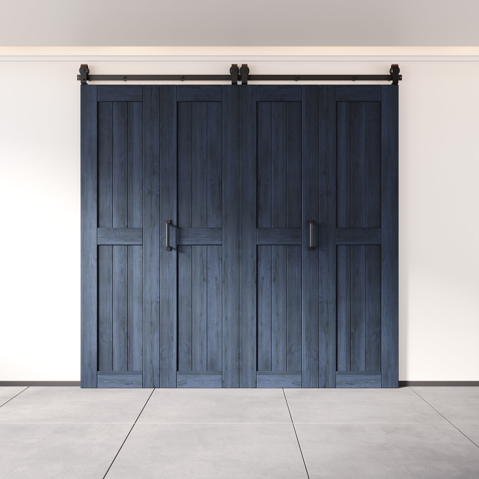 5-in-1 80in Navy Finished Barn Door with Bi-Fold Top Mount Hardware 4 Door Kit - T-shape Roller