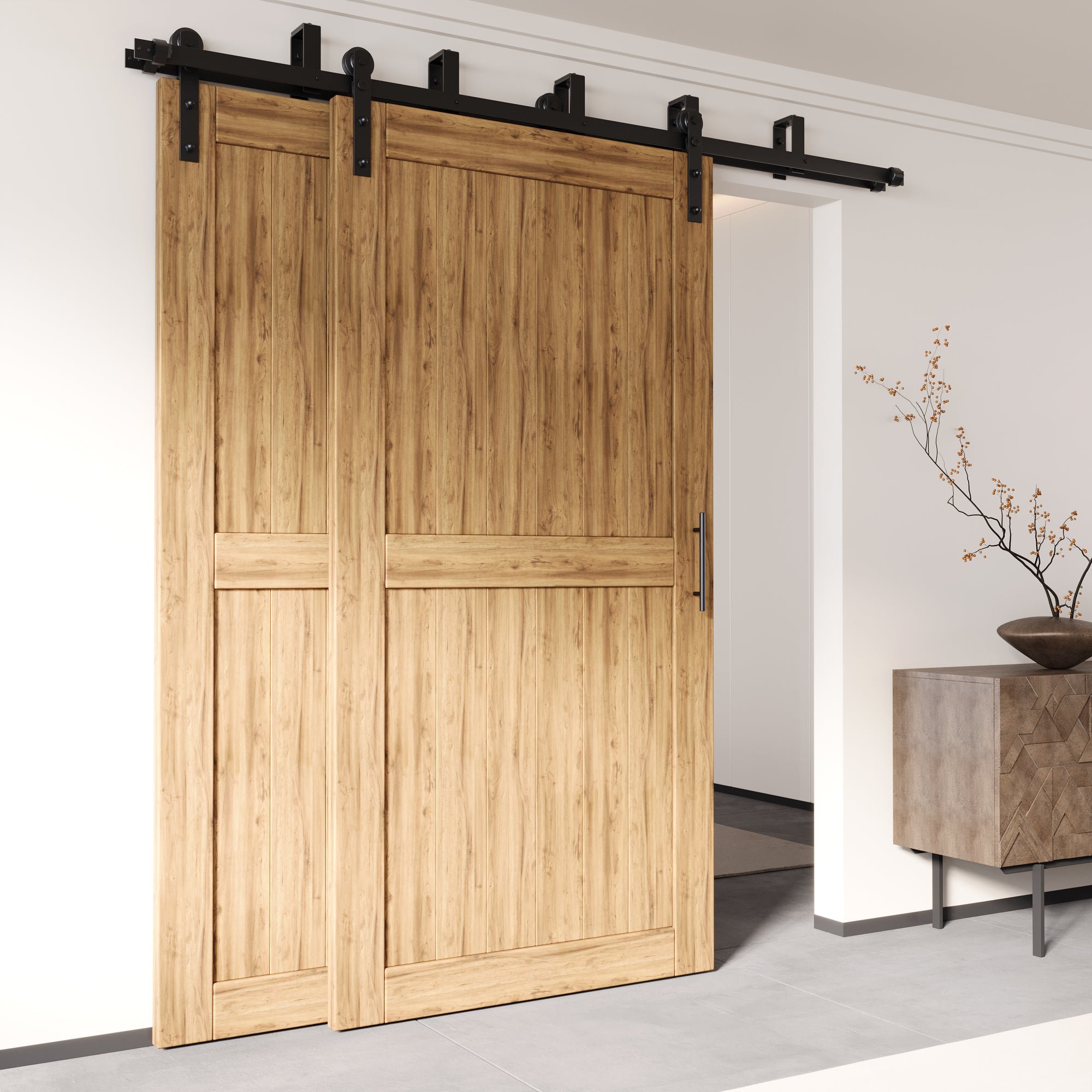 Double Track Bypass Barn Door Hardware Kit – U-Shape, Straight Roller | Homacer