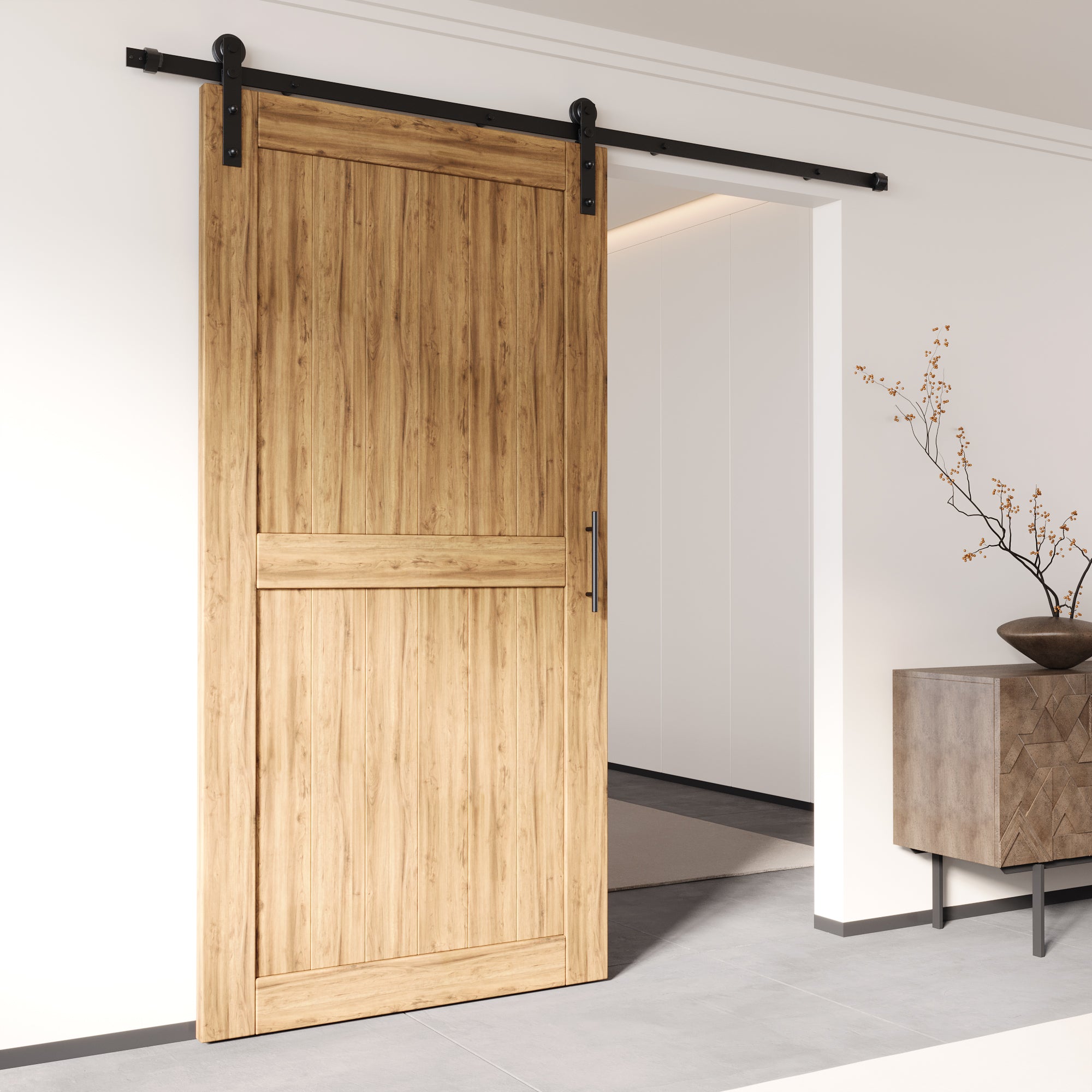 Single Track Barn Door Hardware Kit - Non-Bypass, Straight Design Roller