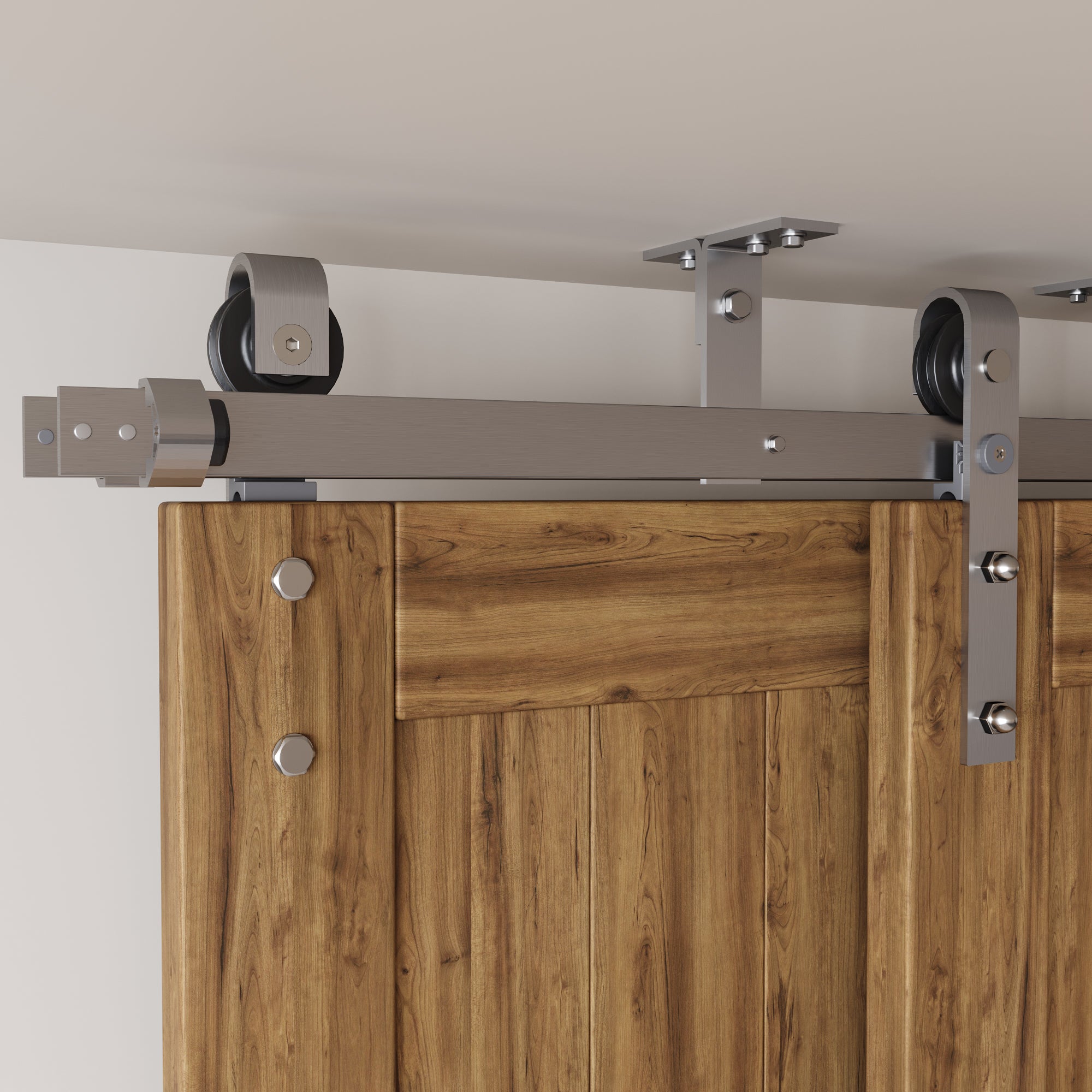 homacer ceiling mount double track bypass hardware kit brushed nickel