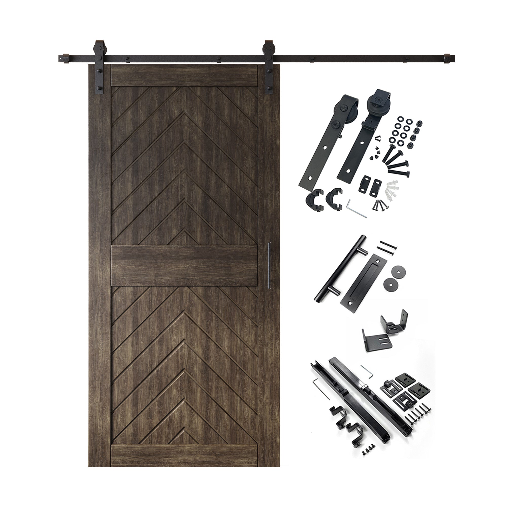 sliding barn door hardware kit with door pine wood barn door ebony fishbone design