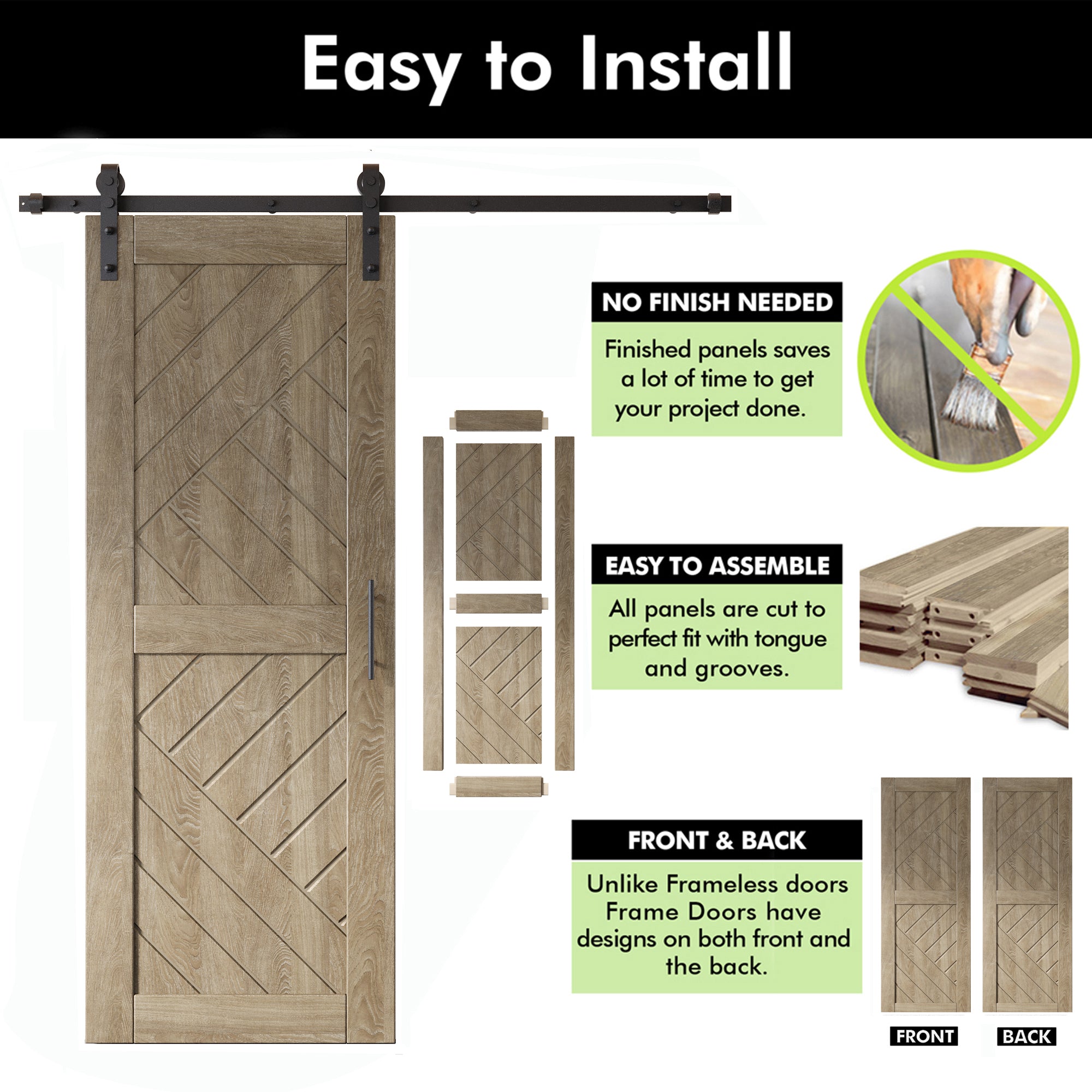 unassembled barn door, classic gray, hardware kit easy to install, door easy to assemble