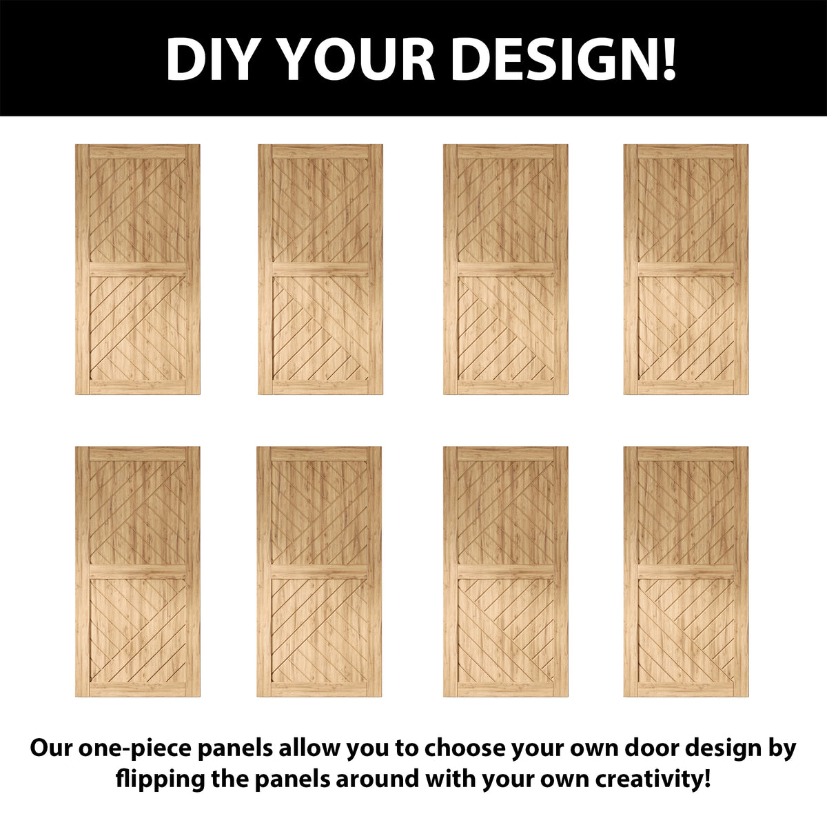 80" Height Geometric Design Unassembled & Unfinished Pine Wood Barn Door (Interior Use Only)