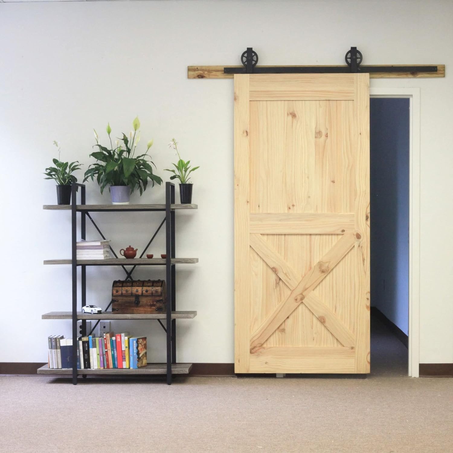 Non-Bypass Sliding Barn Door Hardware Kit - Bent T-Shape Spoke Wheel Design Roller