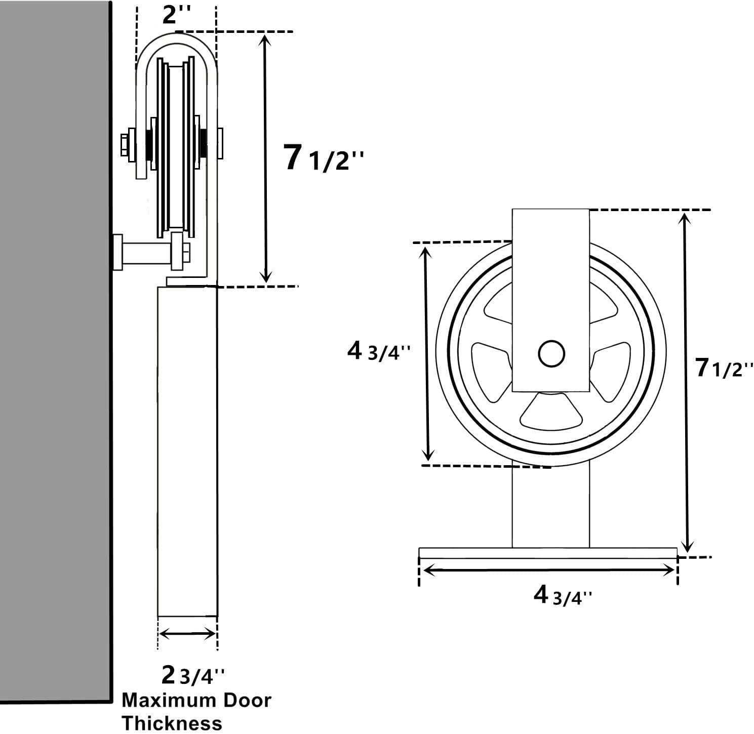Non-Bypass Sliding Barn Door Hardware Kit - Bent T-Shape Spoke Wheel Design Roller