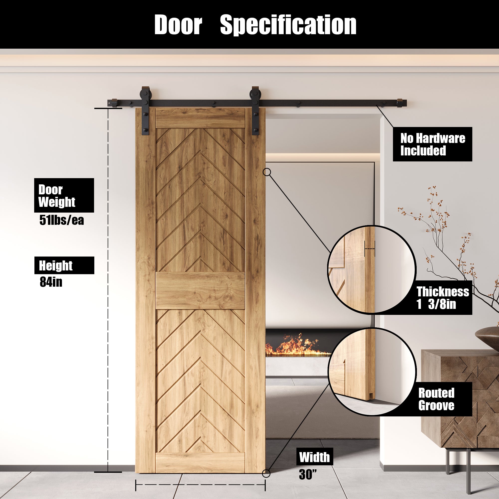 unfinished fishbone pine wood barn door