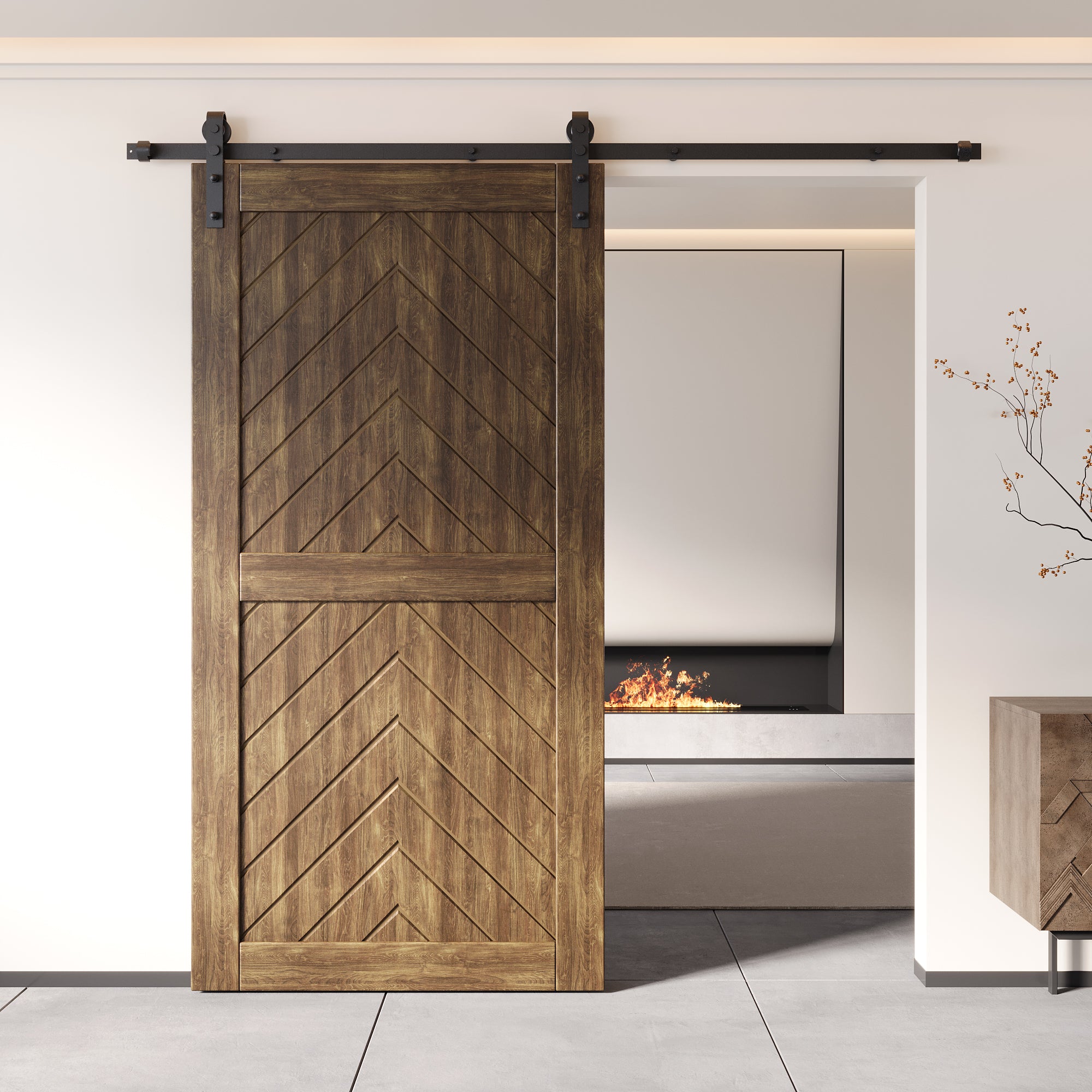 sliding barn door hardware kit with pine wood barn door dark walnut color