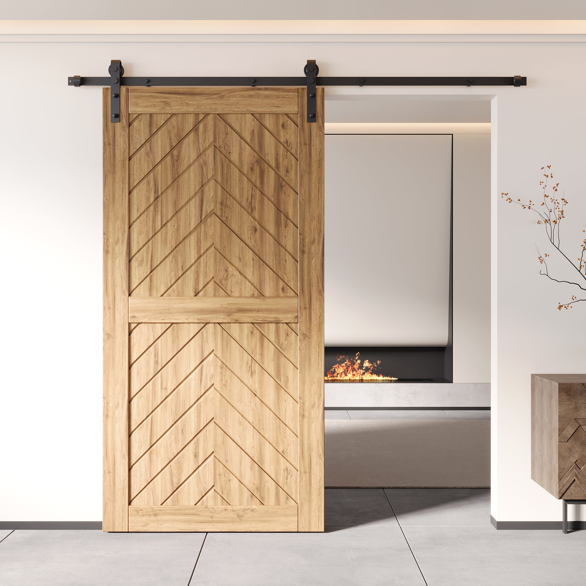 80-inch fishbone design pine barn door, unassembled