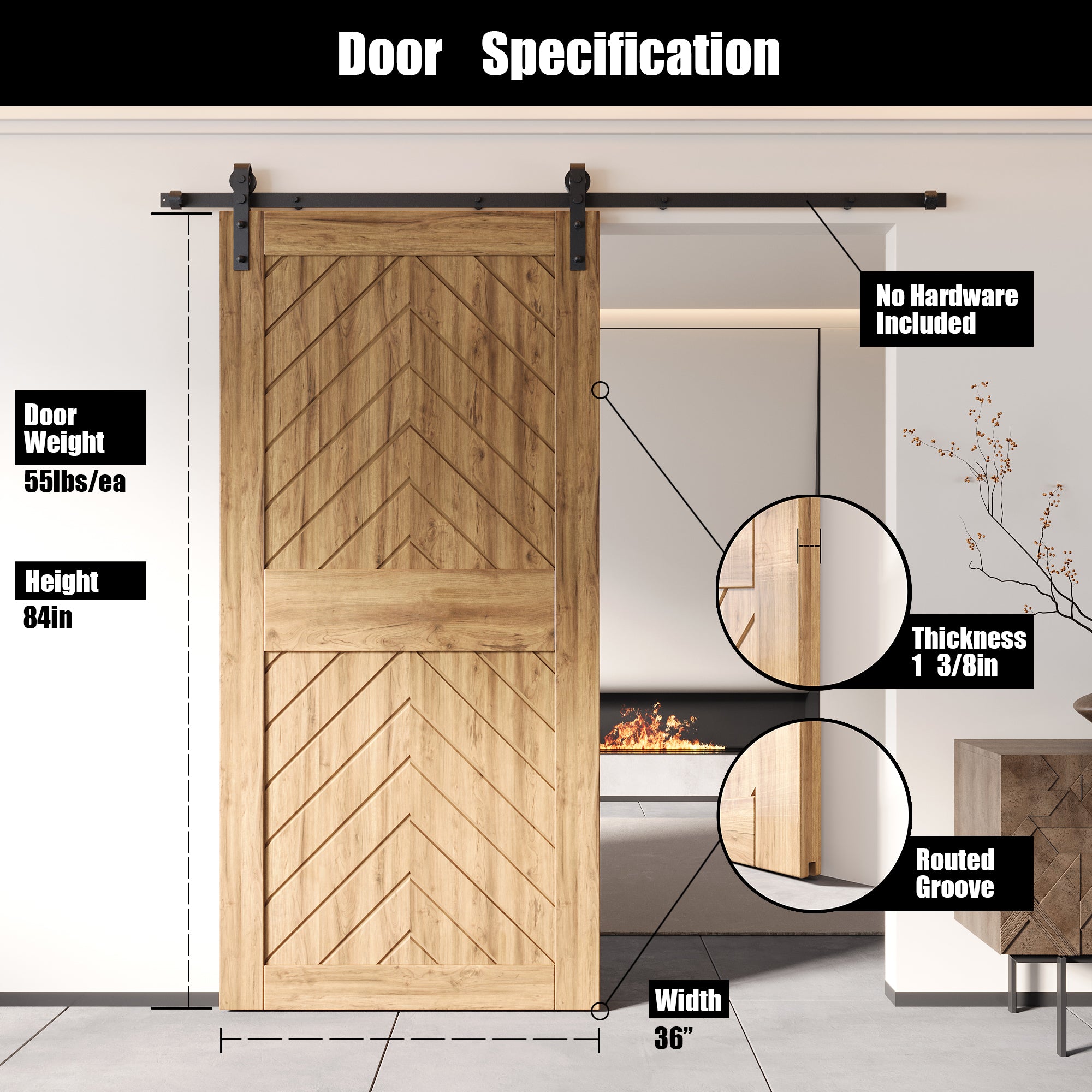 unfinished fishbone pine wood barn door