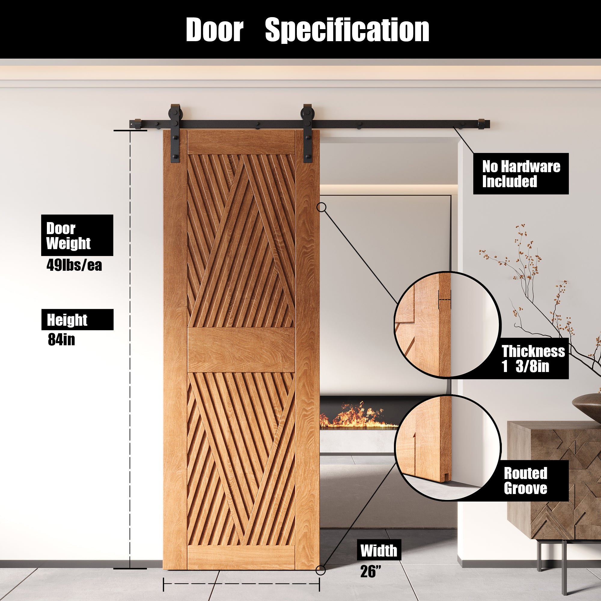 84" Height Early American Diamond Design Unassembled & Finished Pine Wood Barn Door (Interior Use Only)