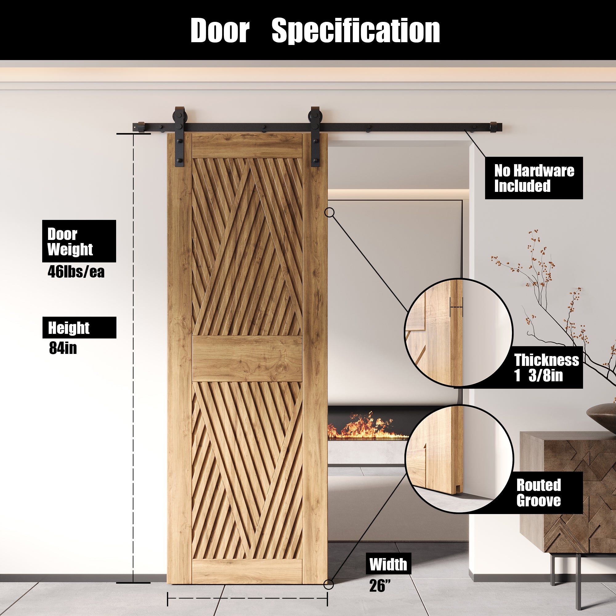 84" Height Diamond Design Unassembled & Unfinished Pine Wood Barn Door (Interior Use Only)