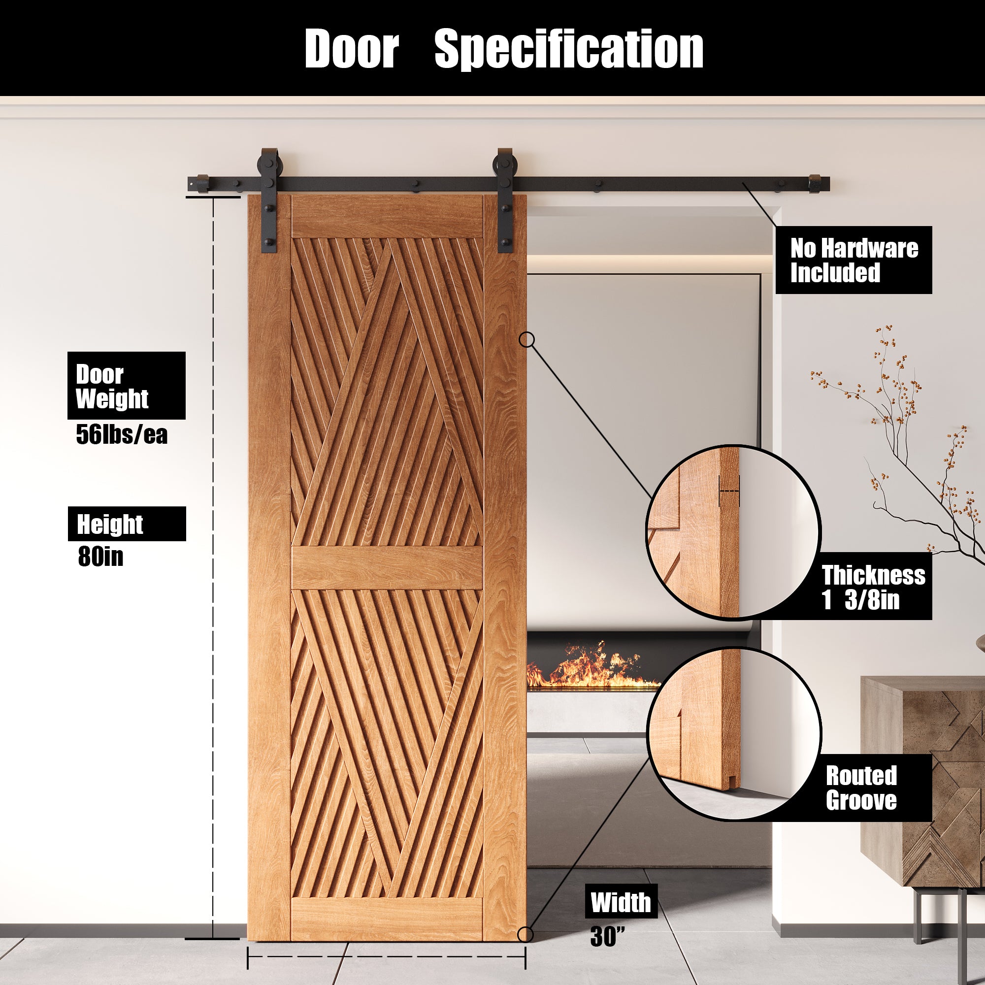 80" Height Early American Diamond Design Unassembled & Finished Pine Wood Barn Door (Interior Use Only)
