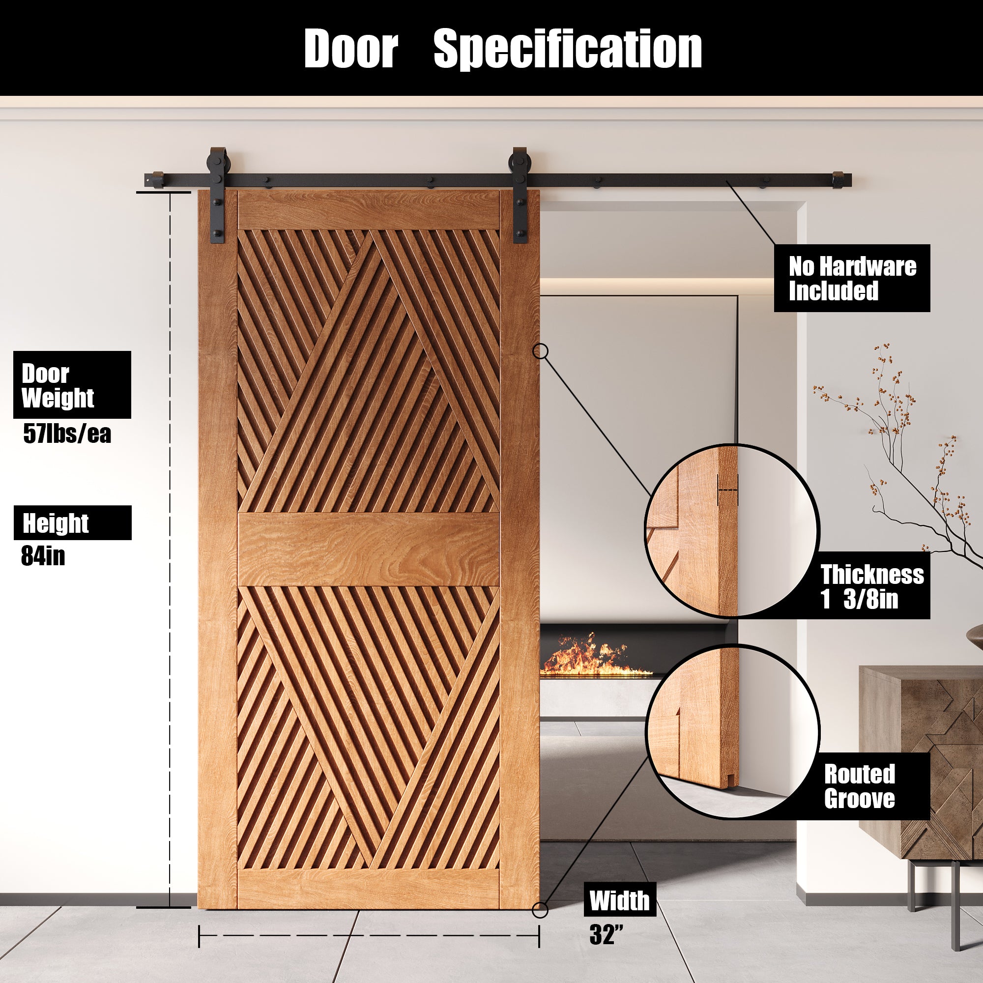 84" Height Early American Diamond Design Unassembled & Finished Pine Wood Barn Door (Interior Use Only)