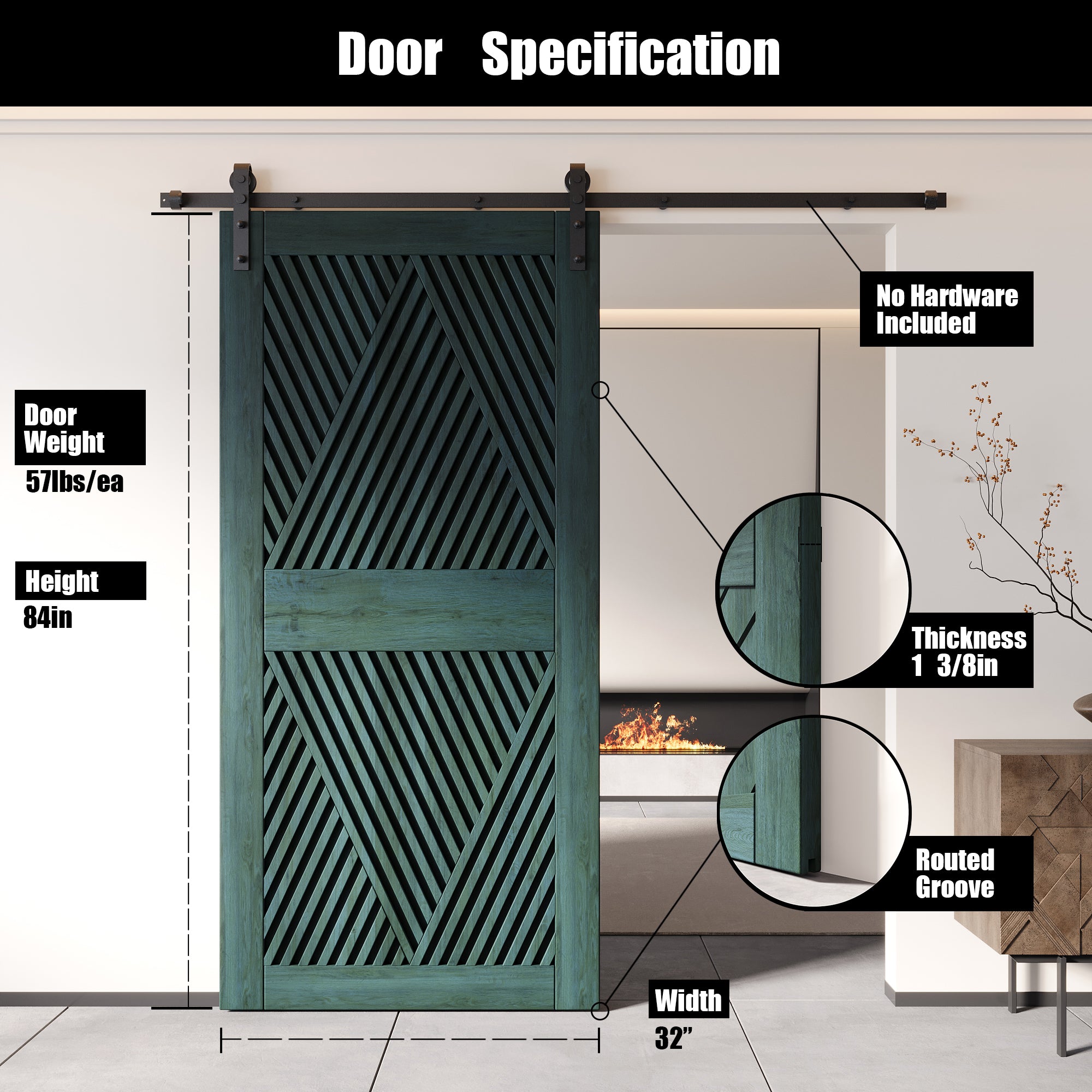 84" Height Royal Pine Diamond Design Unassembled & Finished Pine Wood Barn Door (Interior Use Only)