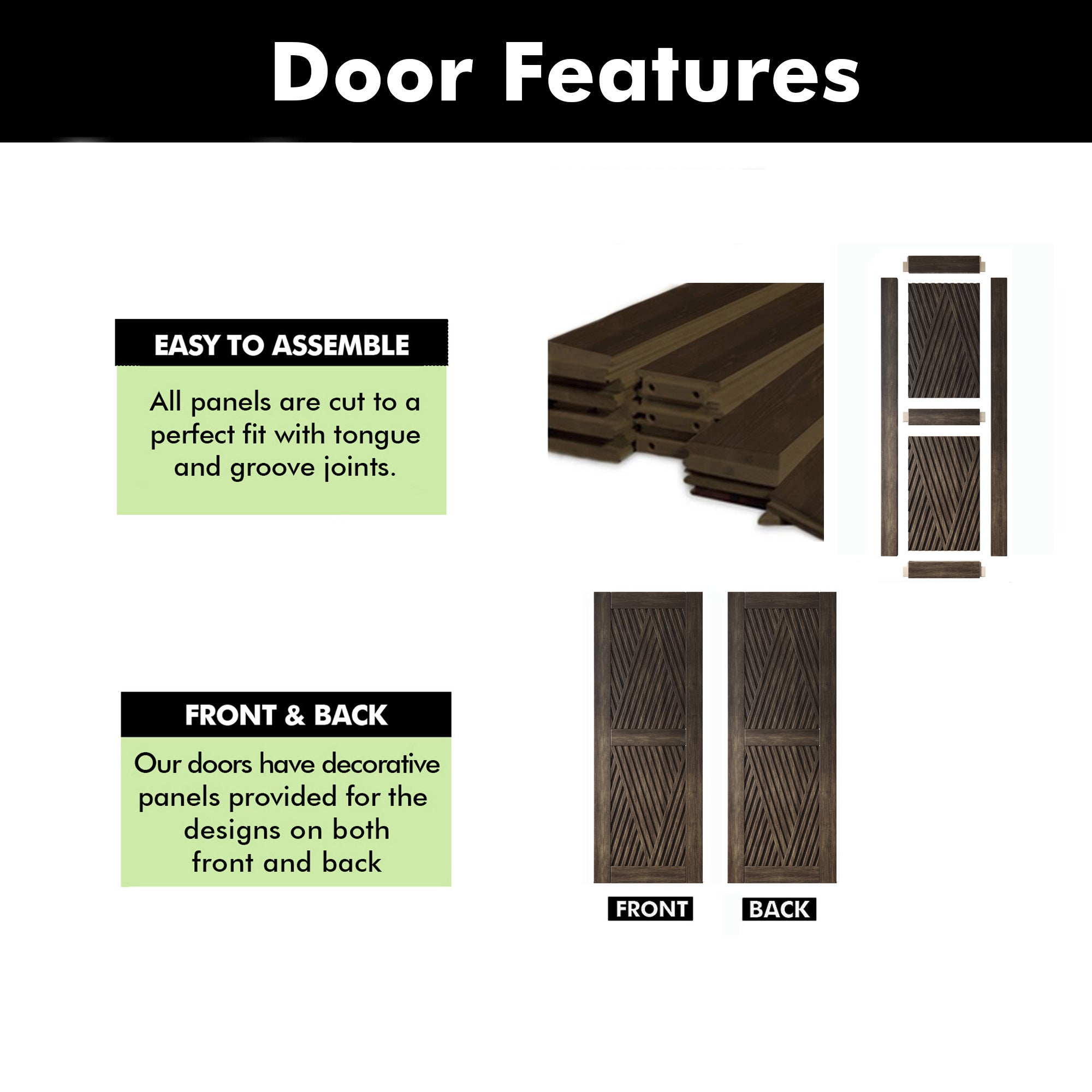 80" Height Ebony Diamond Design Unassembled & Finished Pine Wood Barn Door (Interior Use Only)