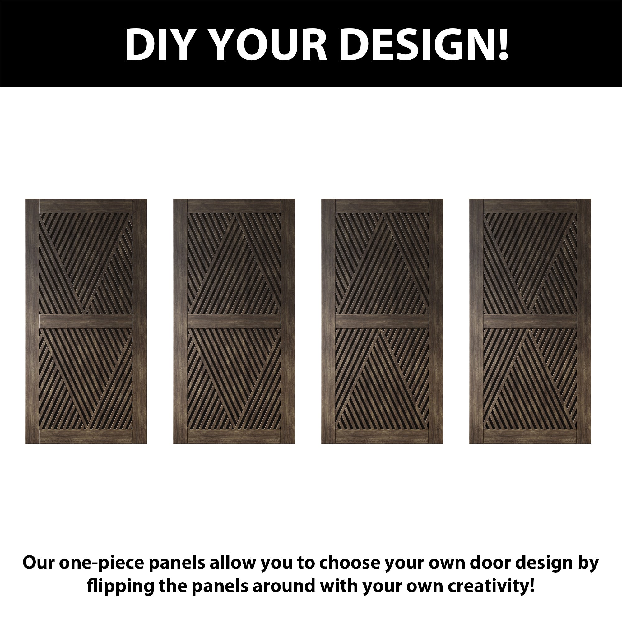 80" Height Ebony Diamond Design Unassembled & Finished Pine Wood Barn Door (Interior Use Only)