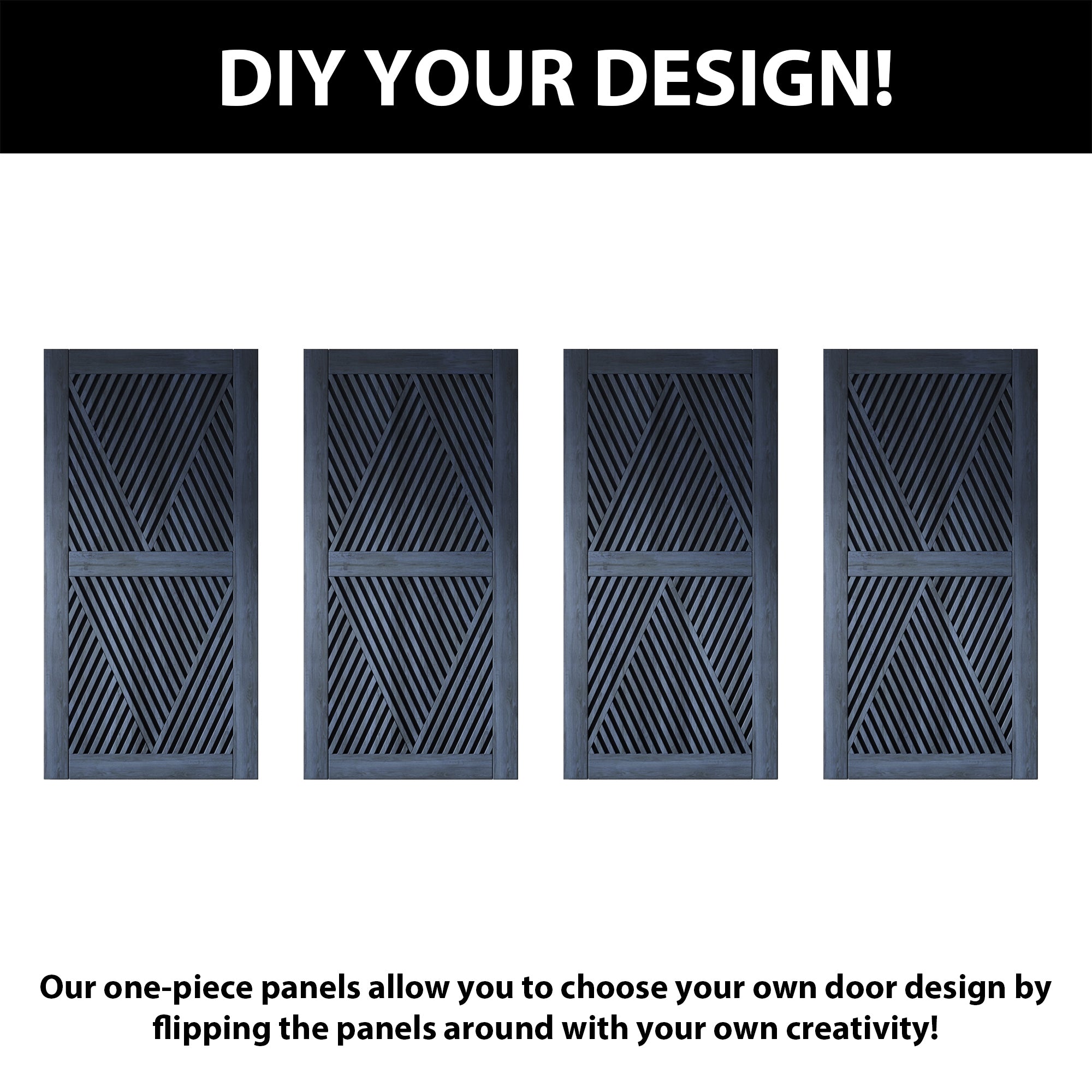 80" Height Navy Diamond Design Unassembled & Finished Pine Wood Barn Door (Interior Use Only)