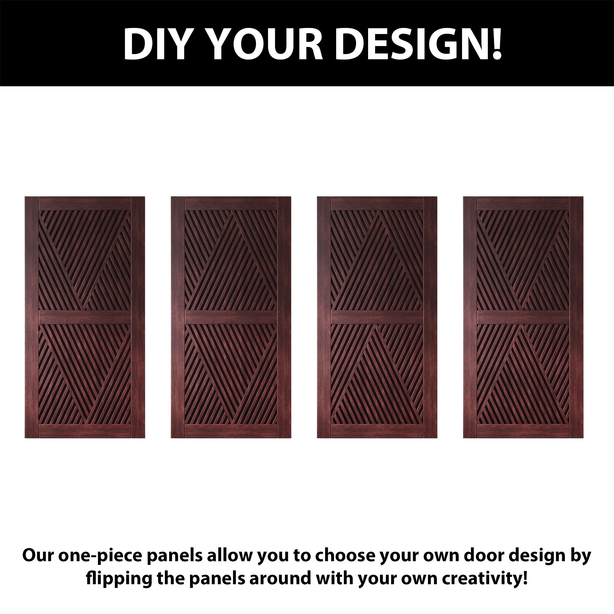 80" Height Red Mahogany Diamond Design Unassembled & Finished Pine Wood Barn Door (Interior Use Only)
